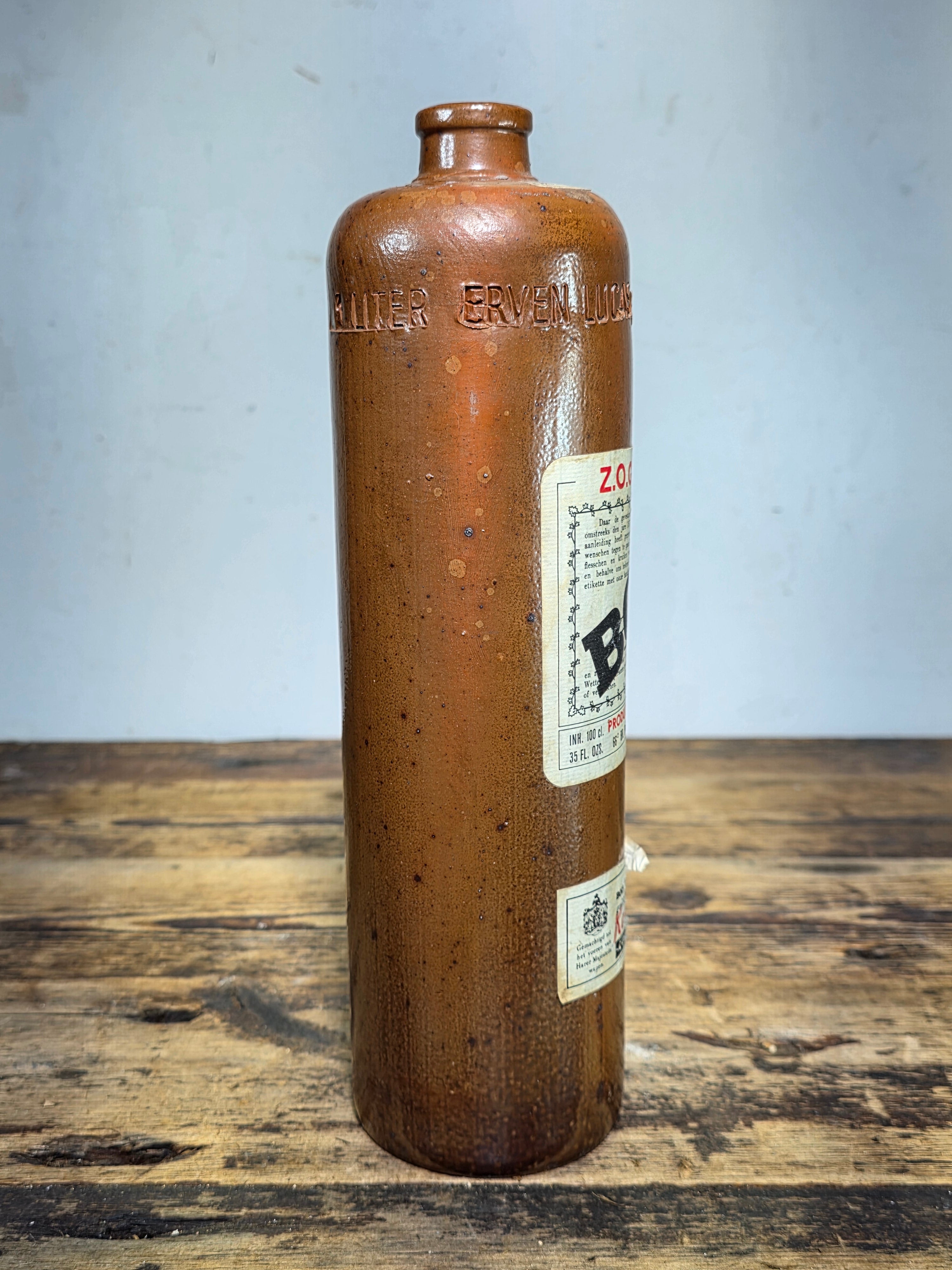 Vintage Bols Z.O. Genever Gin Clay Bottle Stoneware Crock Holland Amsterdam 1L No Stopper