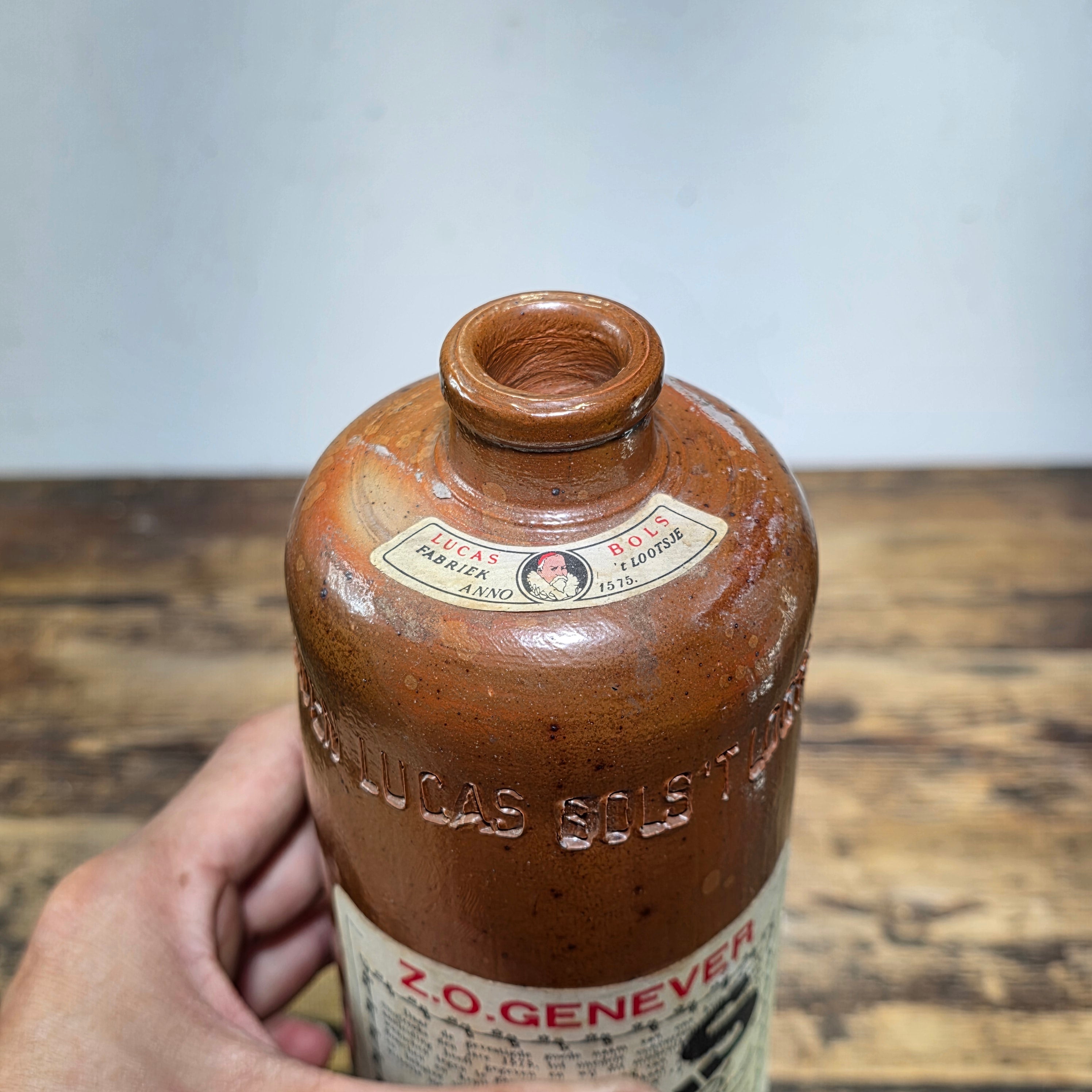 Vintage Bols Z.O. Genever Gin Clay Bottle Stoneware Crock Holland Amsterdam 1L No Stopper