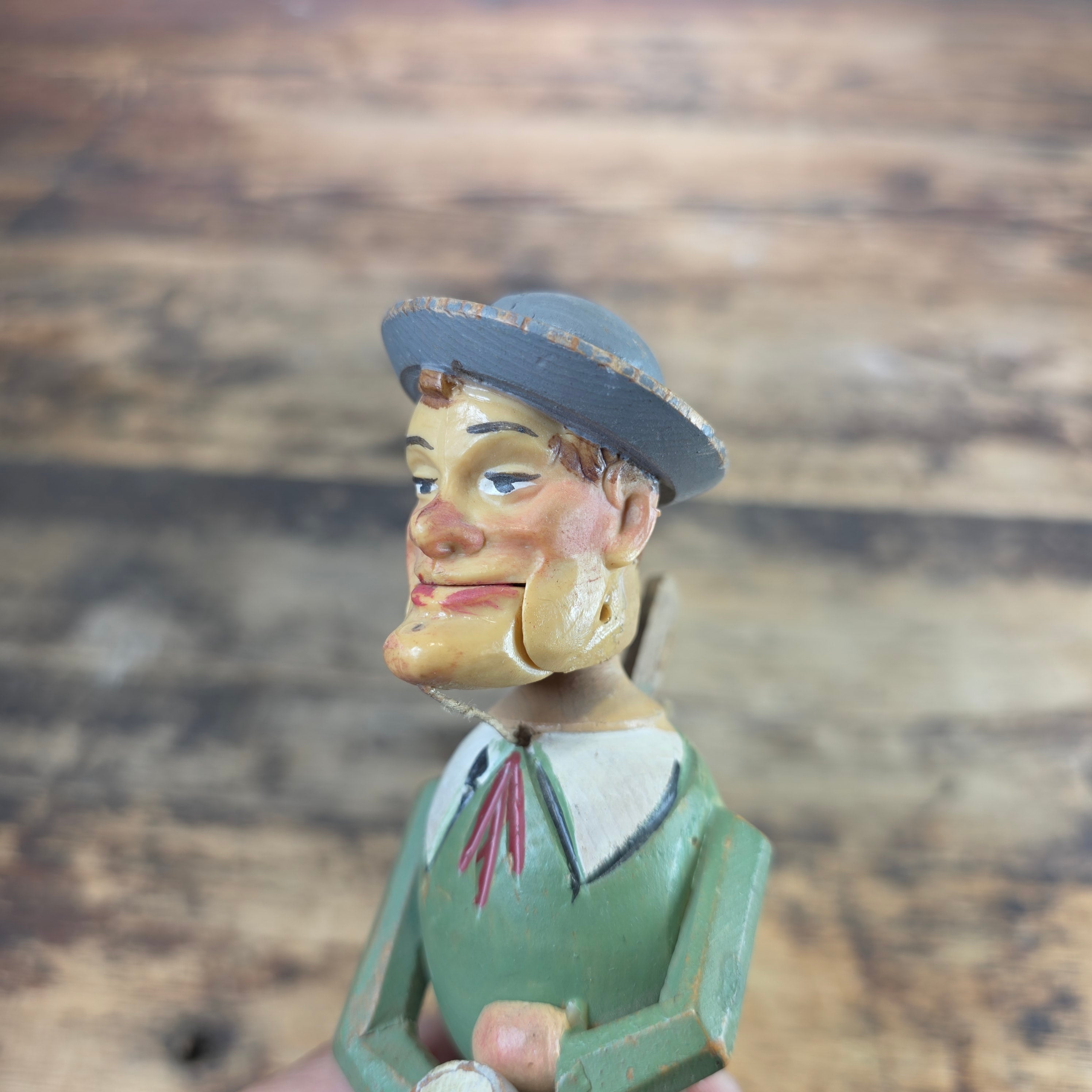 Vintage Anri Style Mechanical Bottle Stopper Wood Carved German Beer Drinker