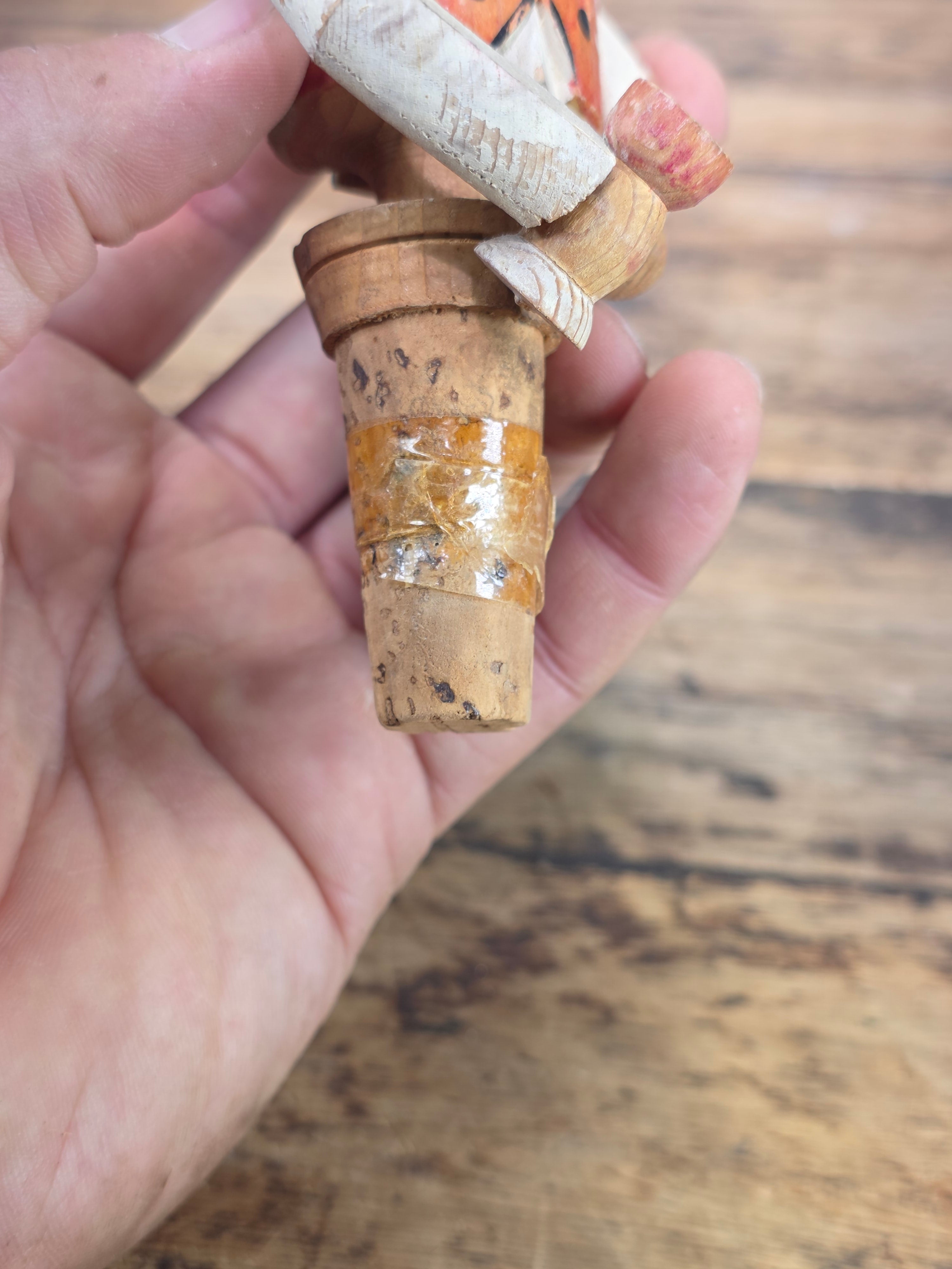 Vintage ANRI Wood Carved Mechanical Bottle Stopper Pop Up Drinking Man