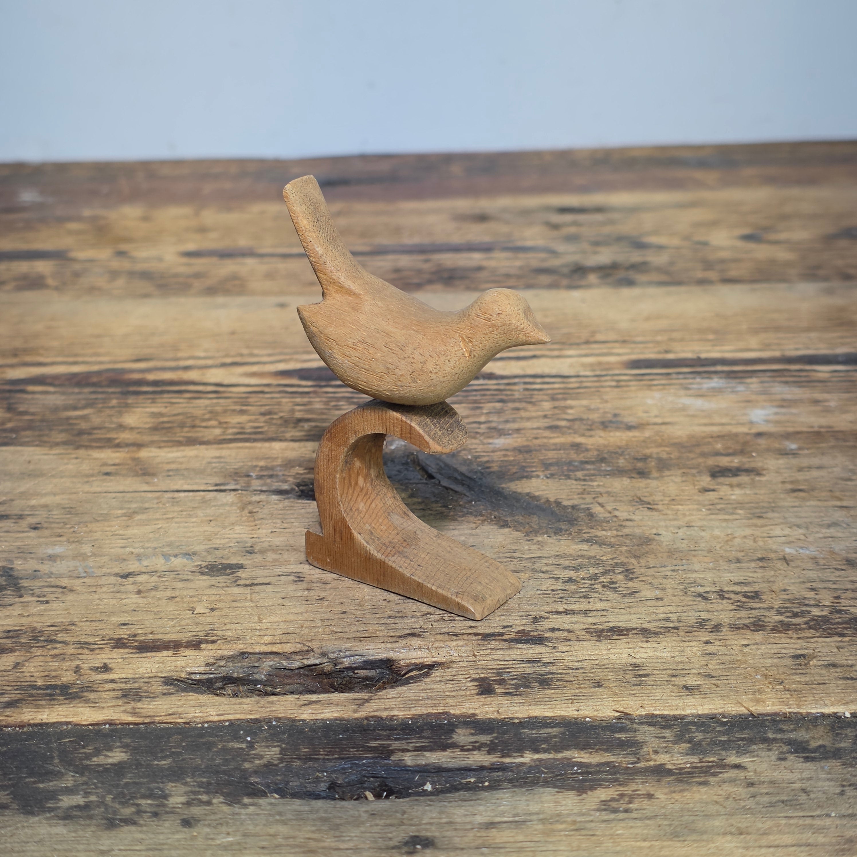 Vintage MCM Wood Bird Figurine Hand Carved Abstract Sculpture Modernist Ornament