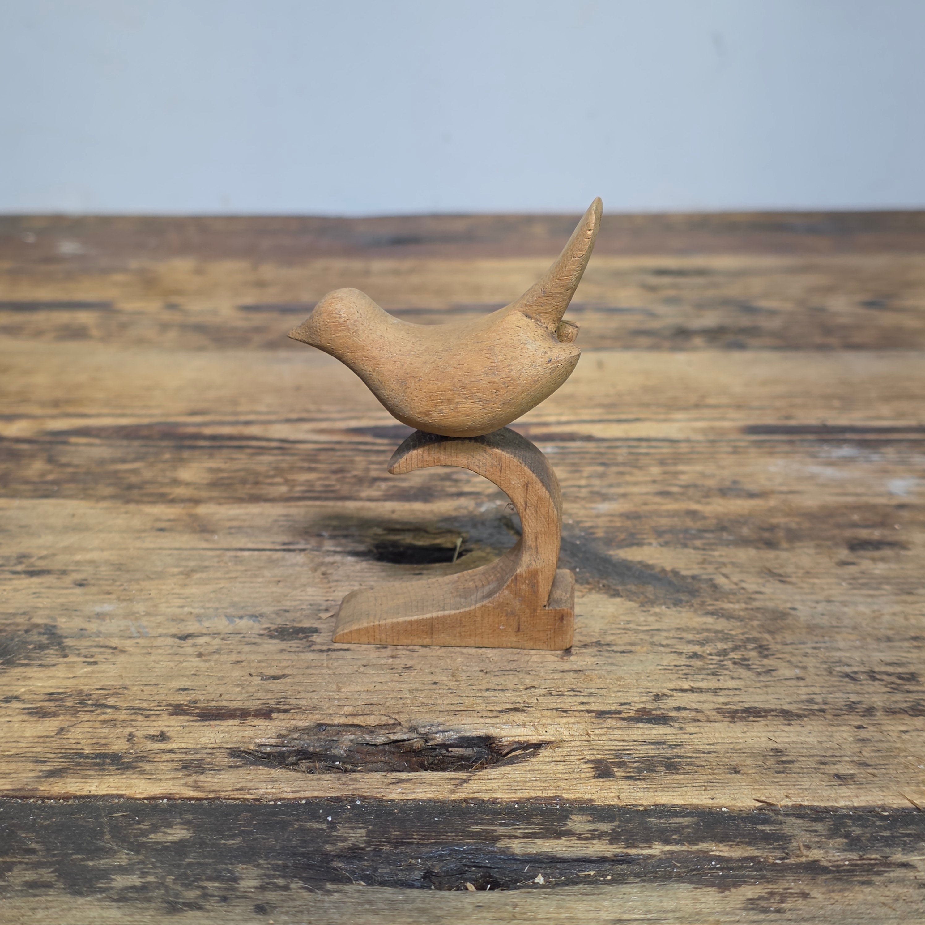 Vintage MCM Wood Bird Figurine Hand Carved Abstract Sculpture Modernist Ornament