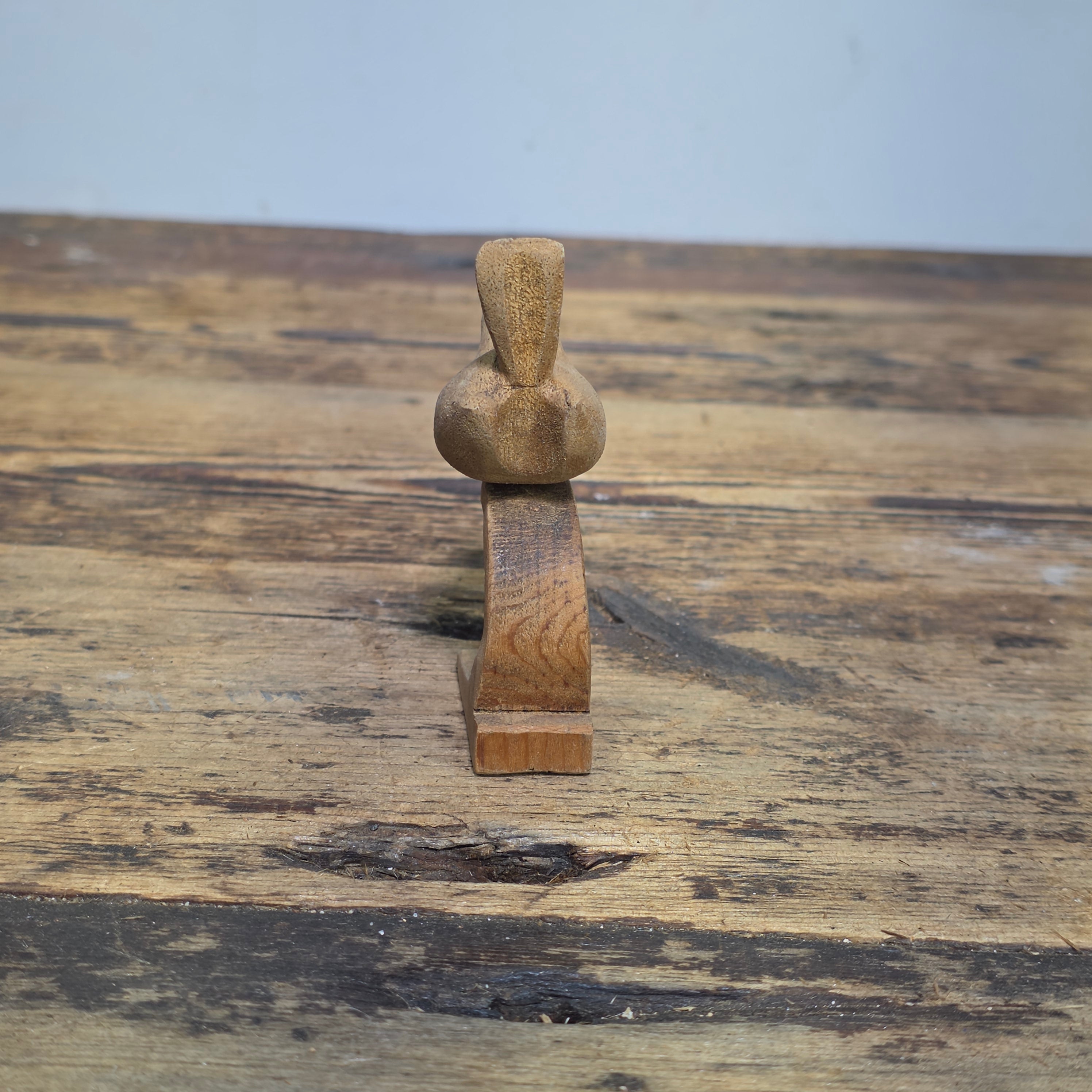 Vintage MCM Wood Bird Figurine Hand Carved Abstract Sculpture Modernist Ornament