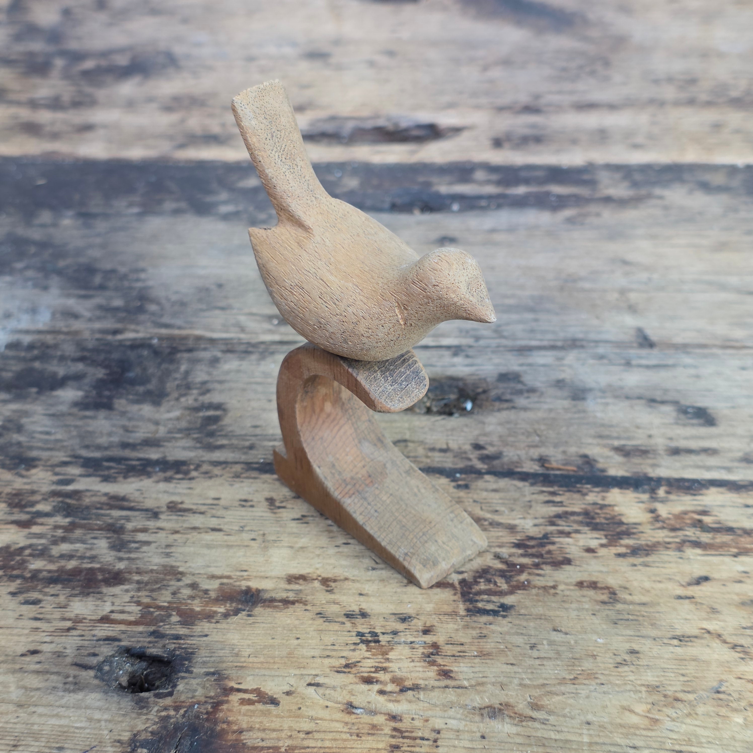 Vintage MCM Wood Bird Figurine Hand Carved Abstract Sculpture Modernist Ornament