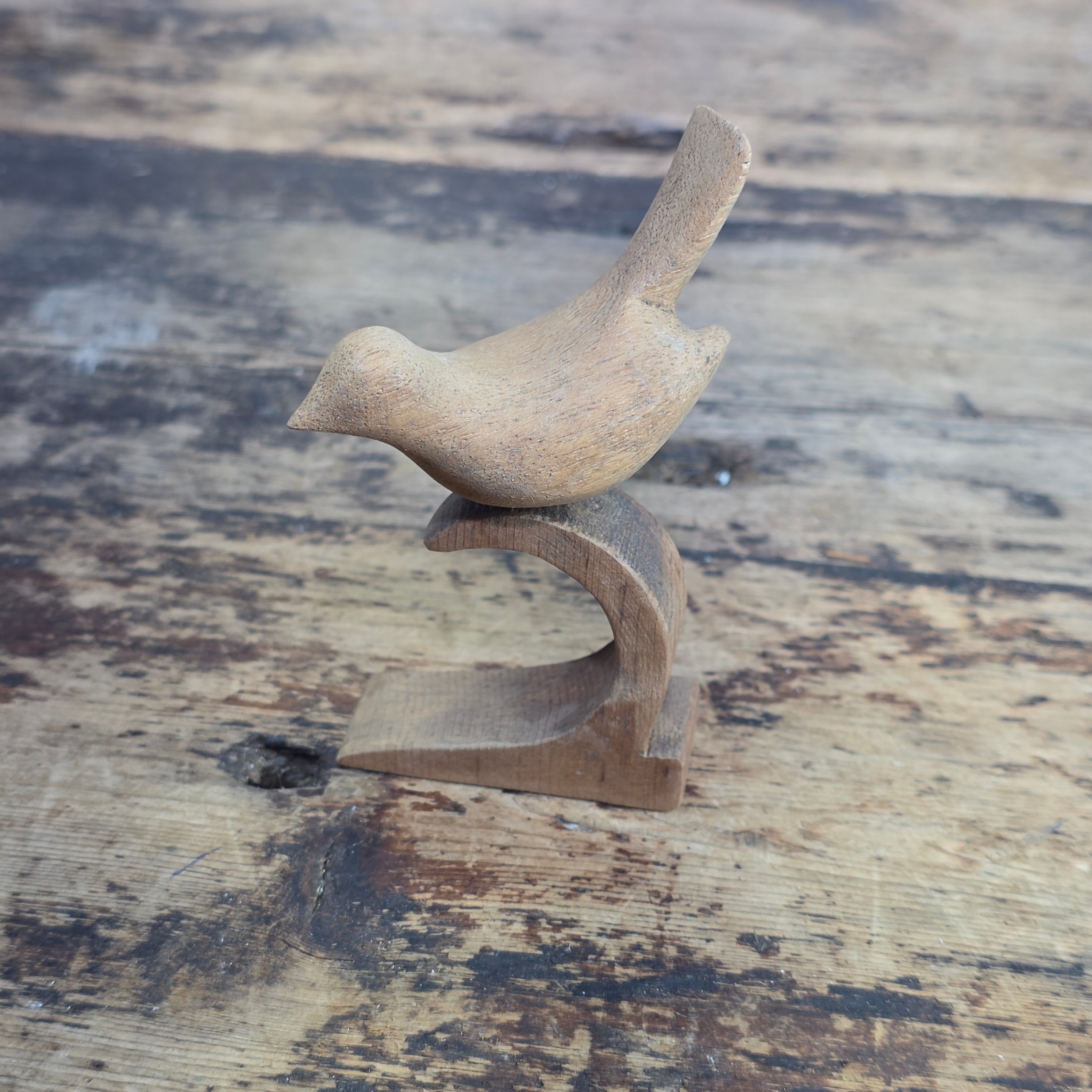 Vintage MCM Wood Bird Figurine Hand Carved Abstract Sculpture Modernist Ornament