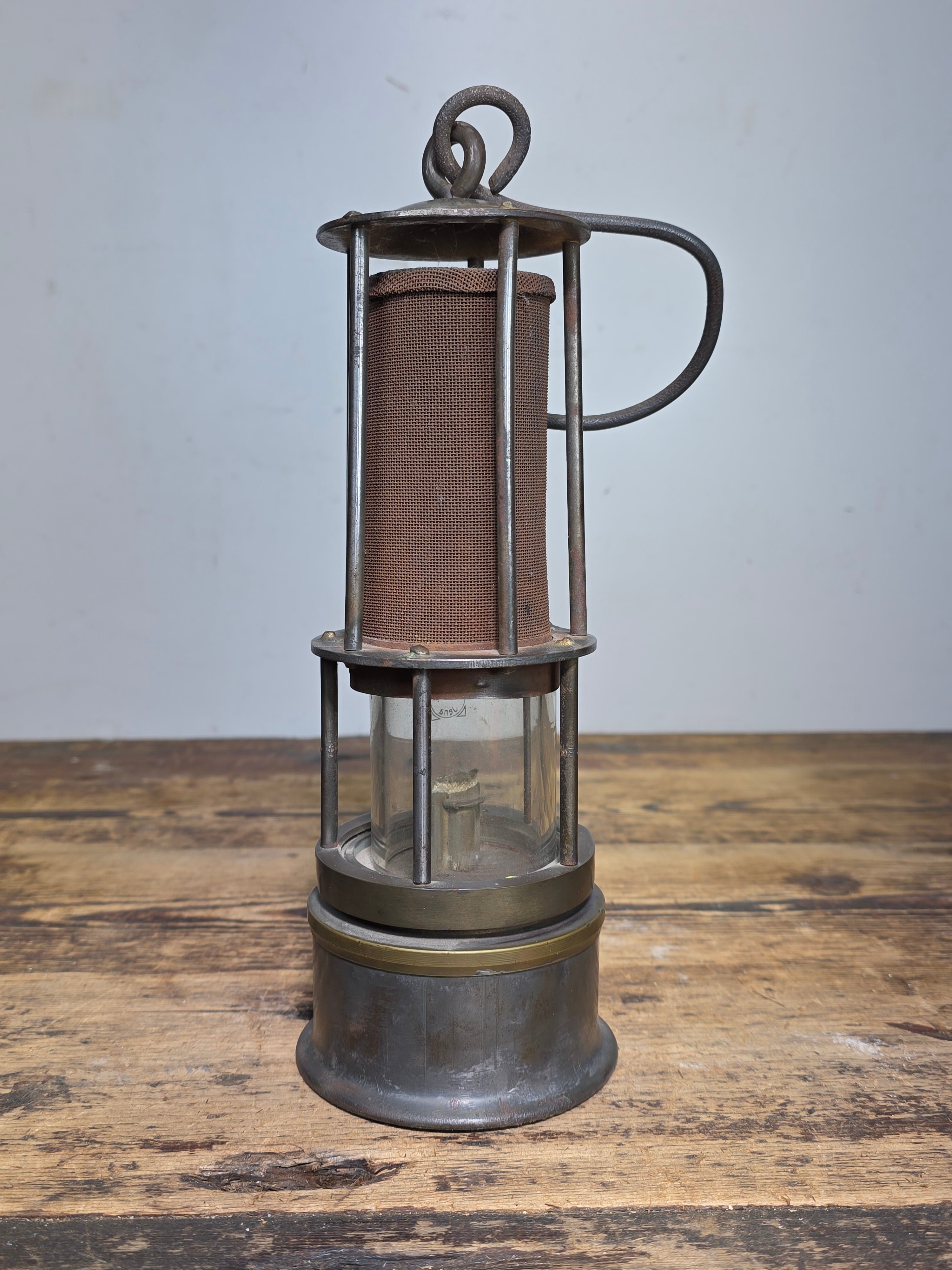 Antique Friemann Wolf FWD 20502 Safety Mining Lamp Germany Schott Jena Glass