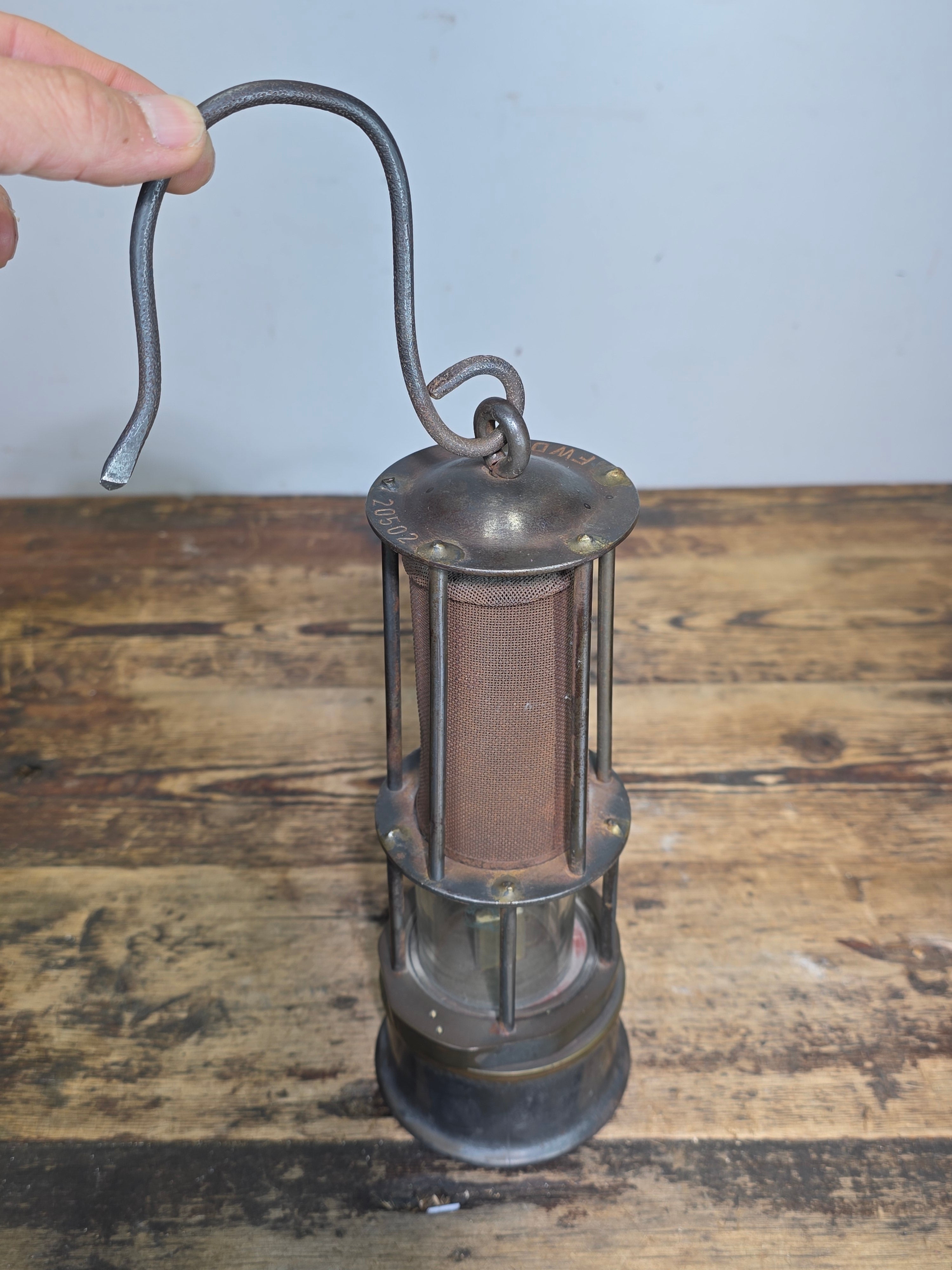 Antique Friemann Wolf FWD 20502 Safety Mining Lamp Germany Schott Jena Glass