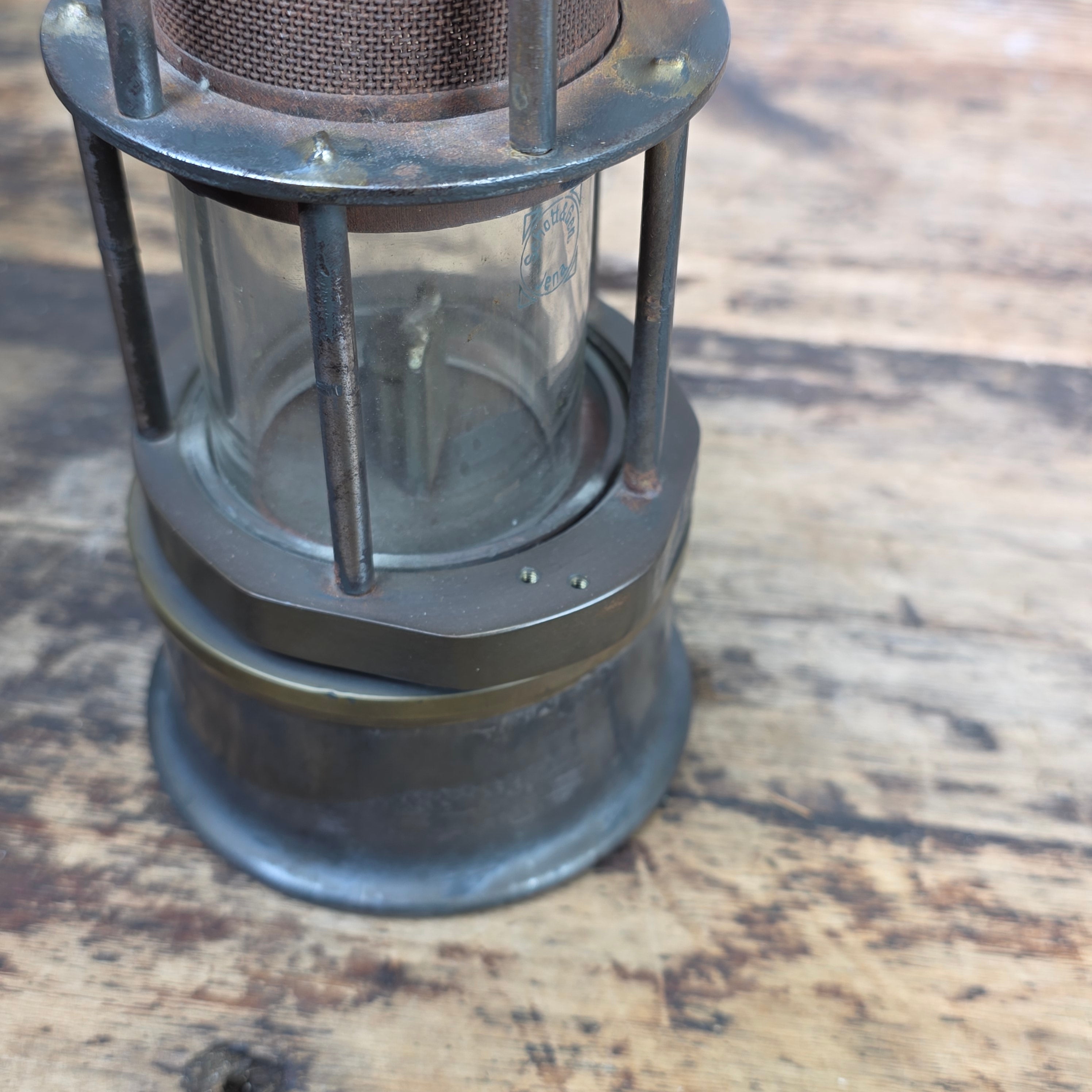 Antique Friemann Wolf FWD 20502 Safety Mining Lamp Germany Schott Jena Glass