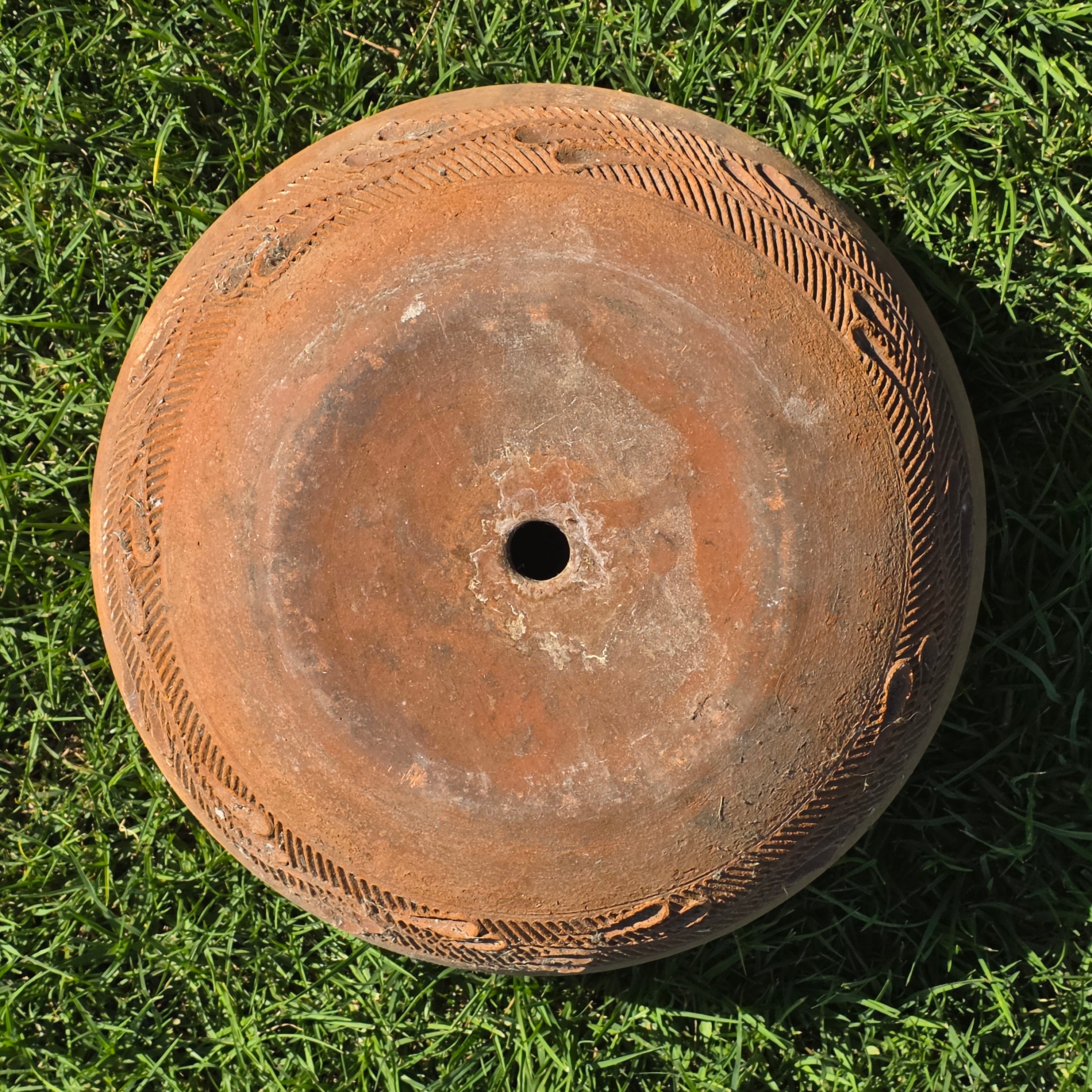 Vintage Mexican Terracotta Planter Large 15" Hand Painted Leaf Clay Pot Garden