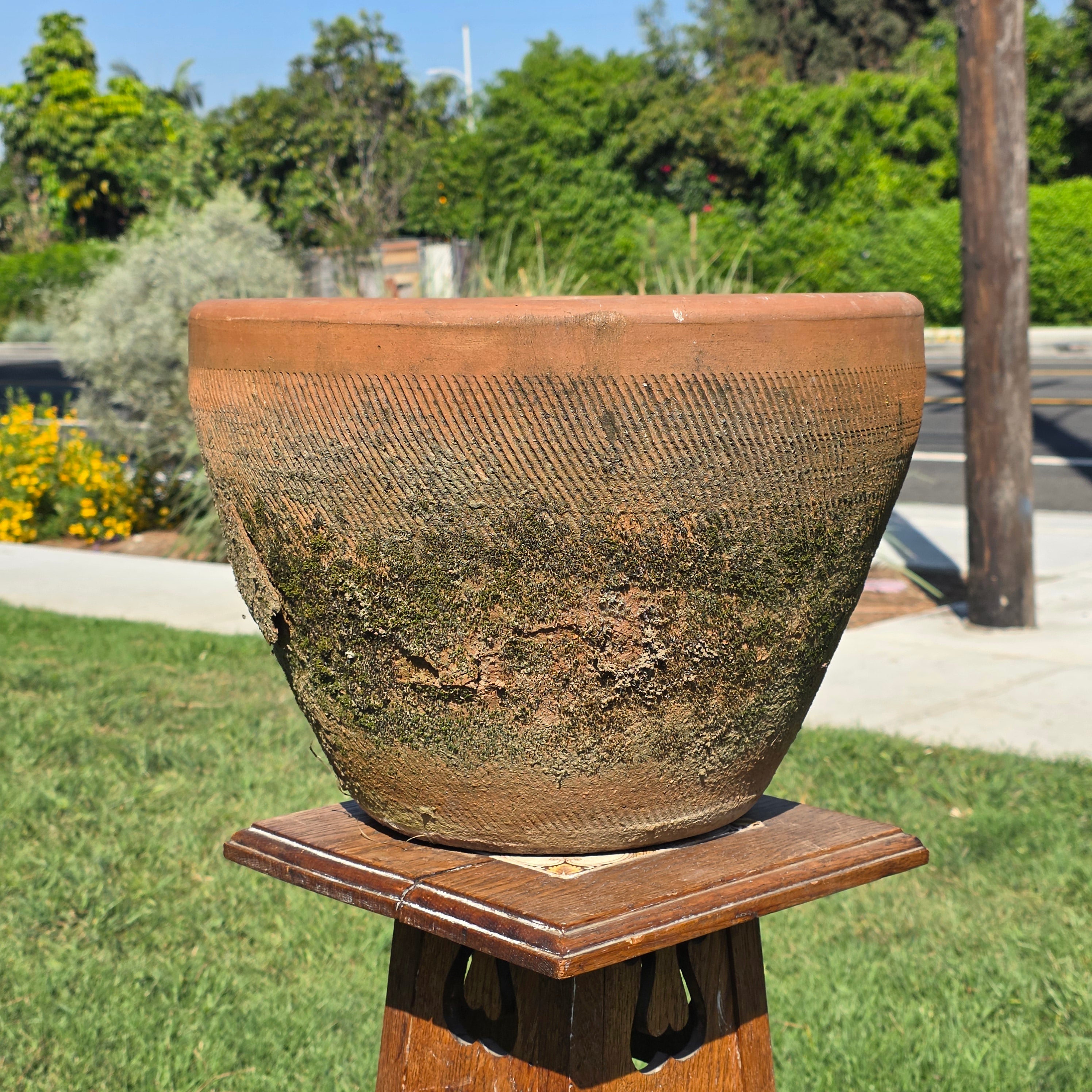 Vintage Mexican Terracotta Planter Large 16" Primitive Rustic Wabi Sabi Garden Urn