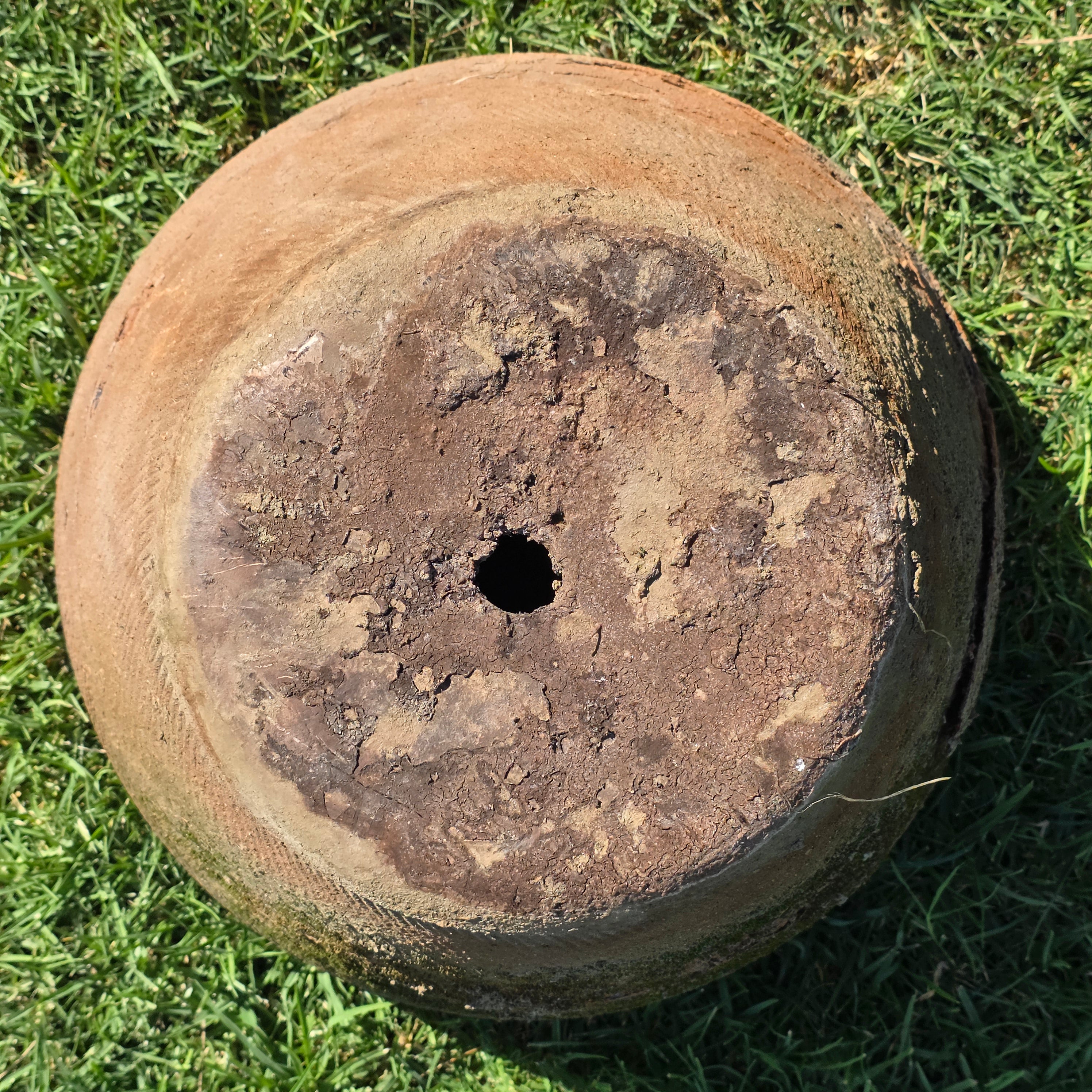 Vintage Mexican Terracotta Planter Large 16" Primitive Rustic Wabi Sabi Garden Urn