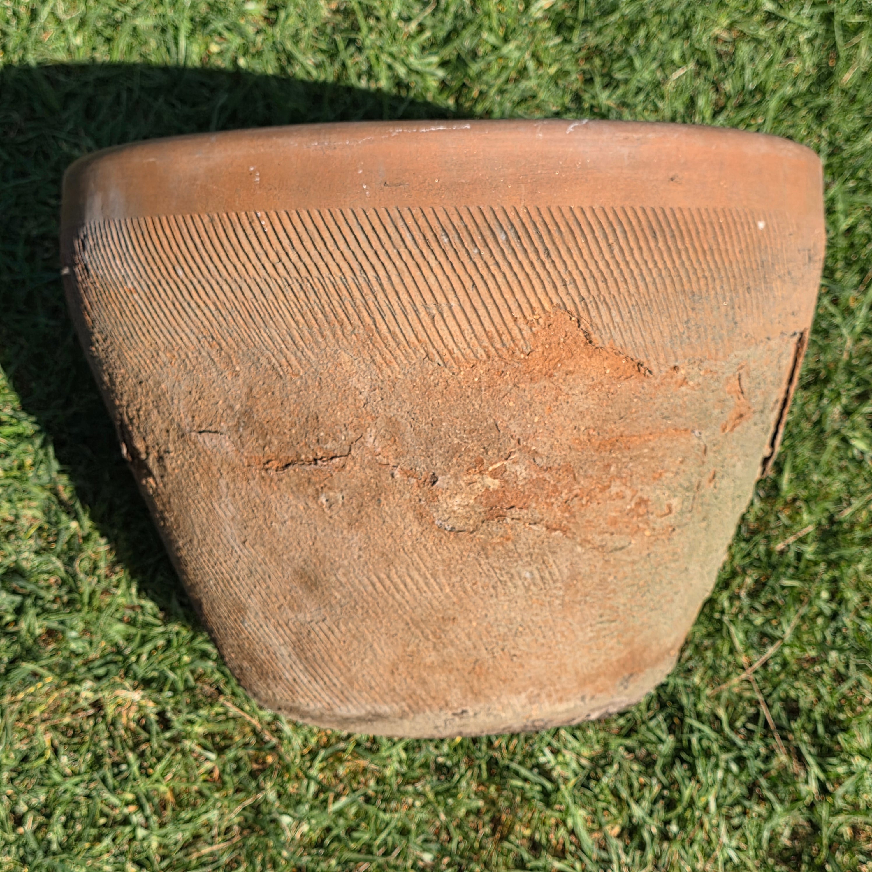 Vintage Mexican Terracotta Planter Large 16" Primitive Rustic Wabi Sabi Garden Urn