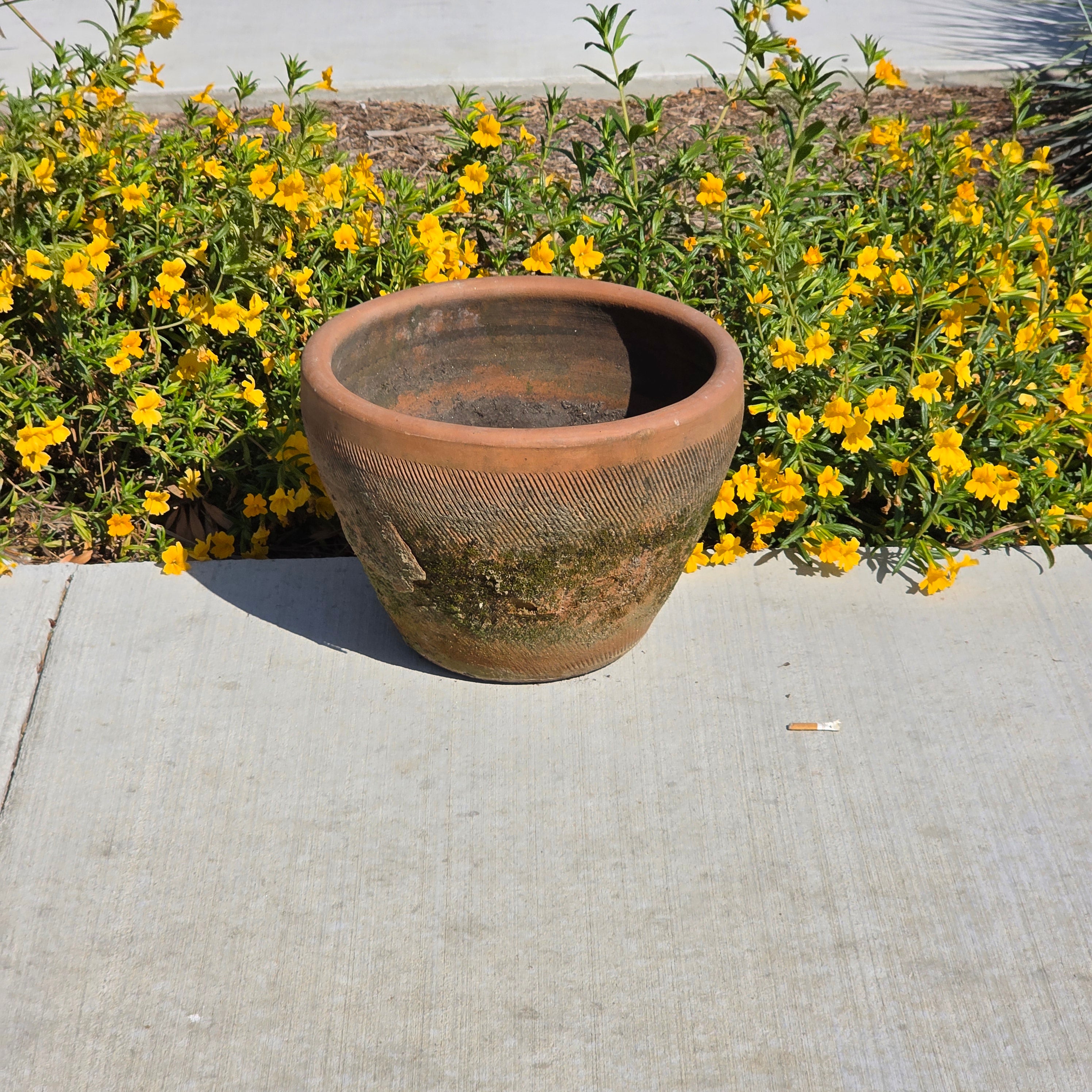 Vintage Mexican Terracotta Planter Large 16" Primitive Rustic Wabi Sabi Garden Urn
