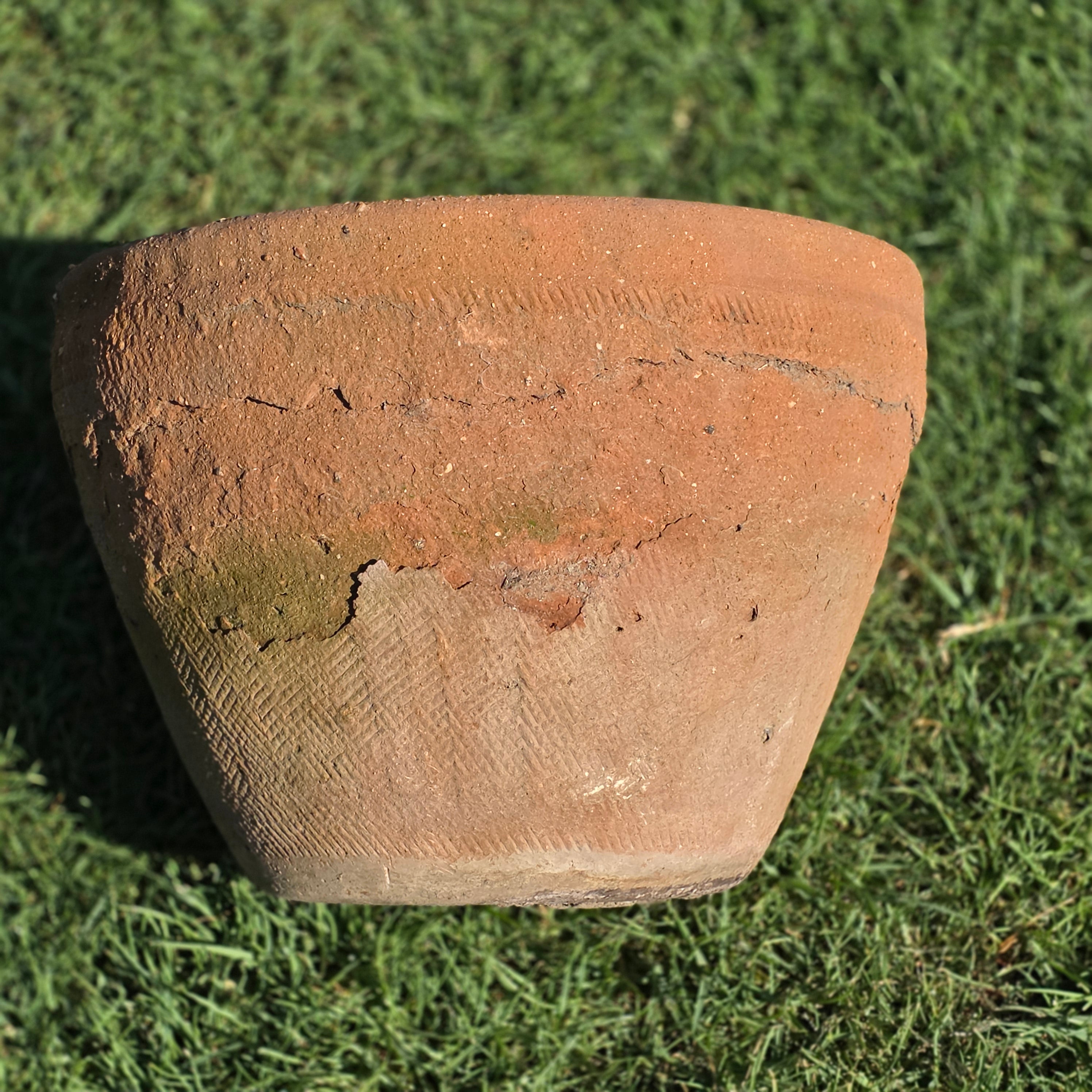 Vintage Mexican Terracotta Planter Large 16" Primitive Rustic Wabi Sabi Garden Urn