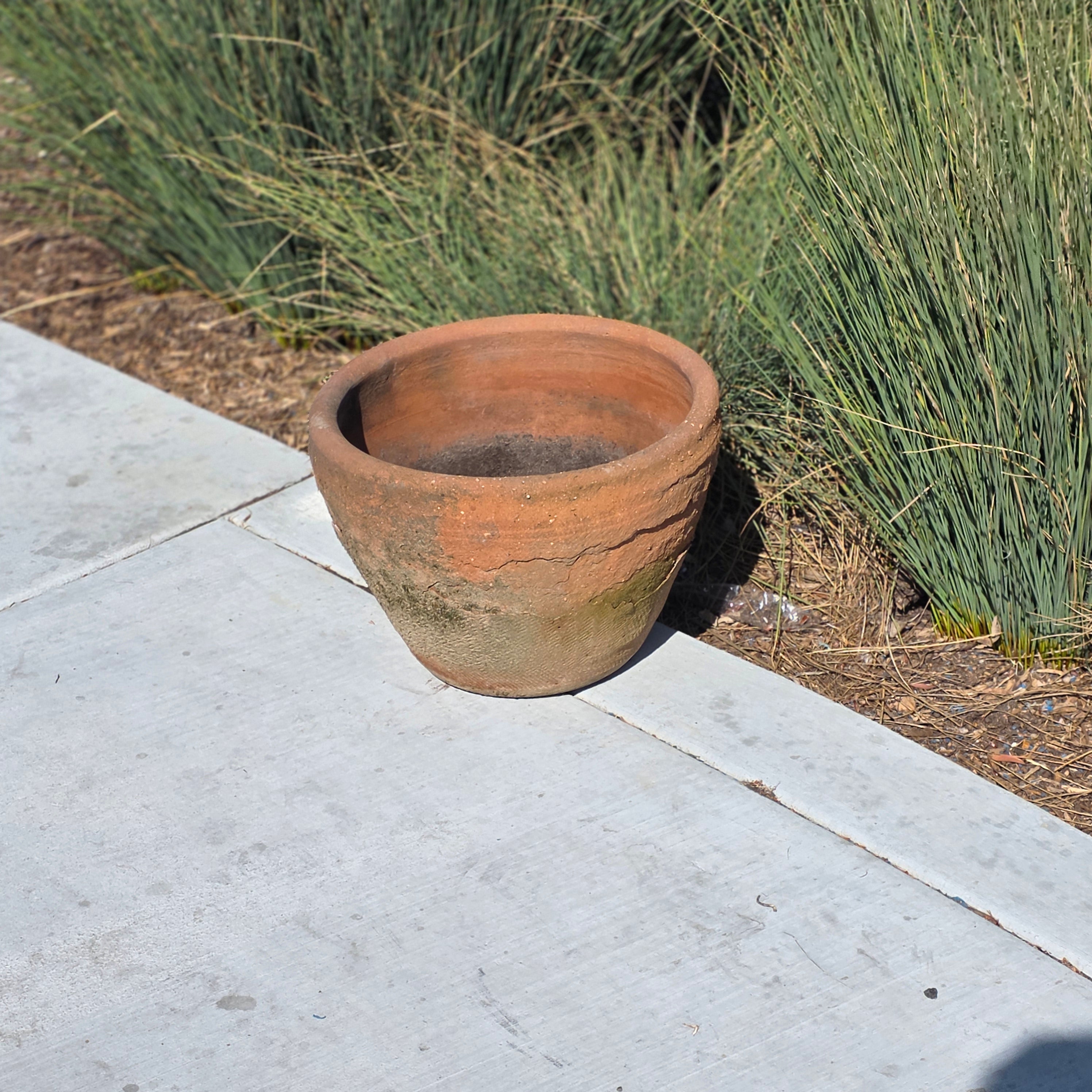 Vintage Mexican Terracotta Planter Large 16" Primitive Rustic Wabi Sabi Garden Urn
