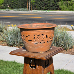 Vintage Mexican Orchid Planter Large 10.5" Perforated Double Wall Clay Pot