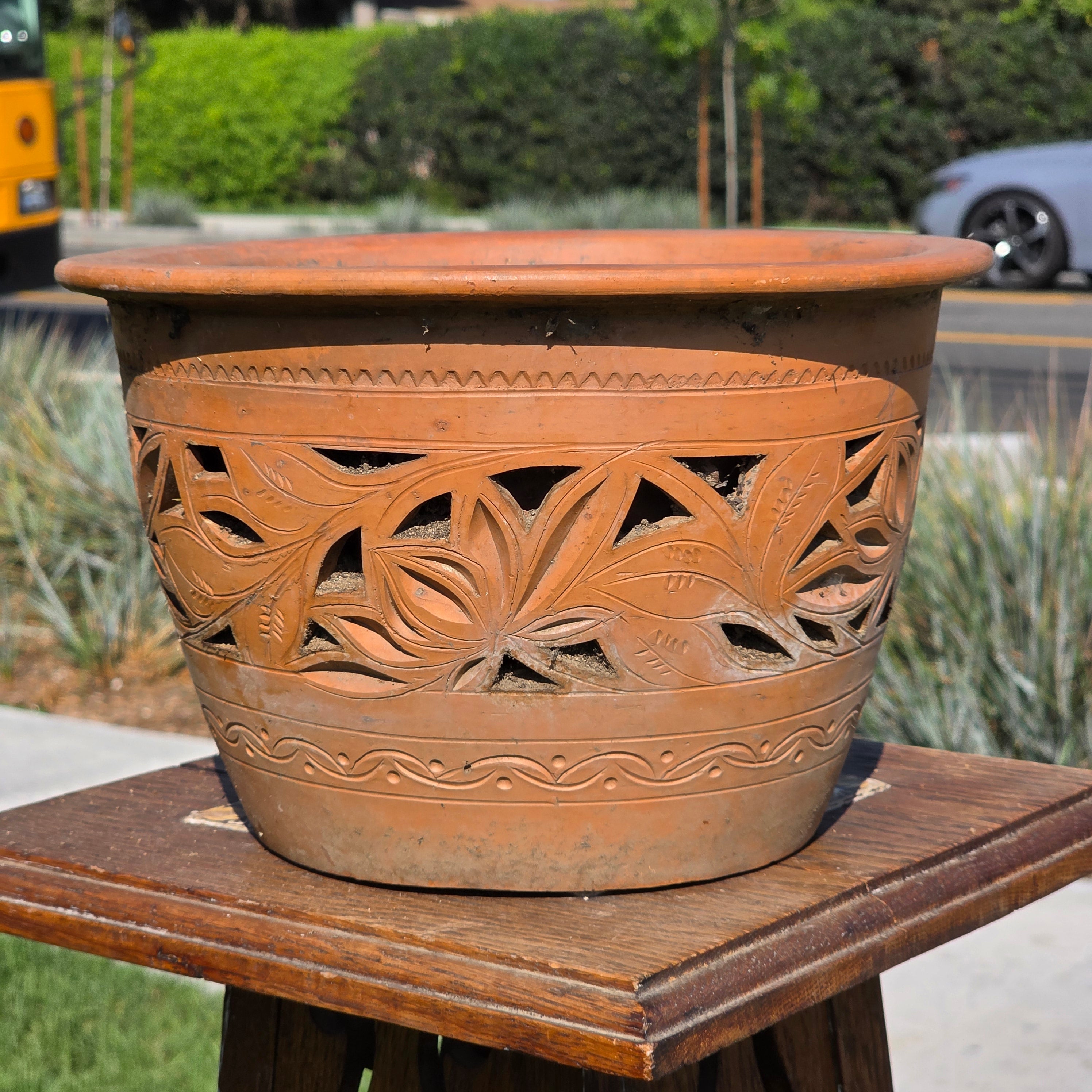 Vintage Mexican Orchid Planter Large 10.5" Perforated Double Wall Clay Pot