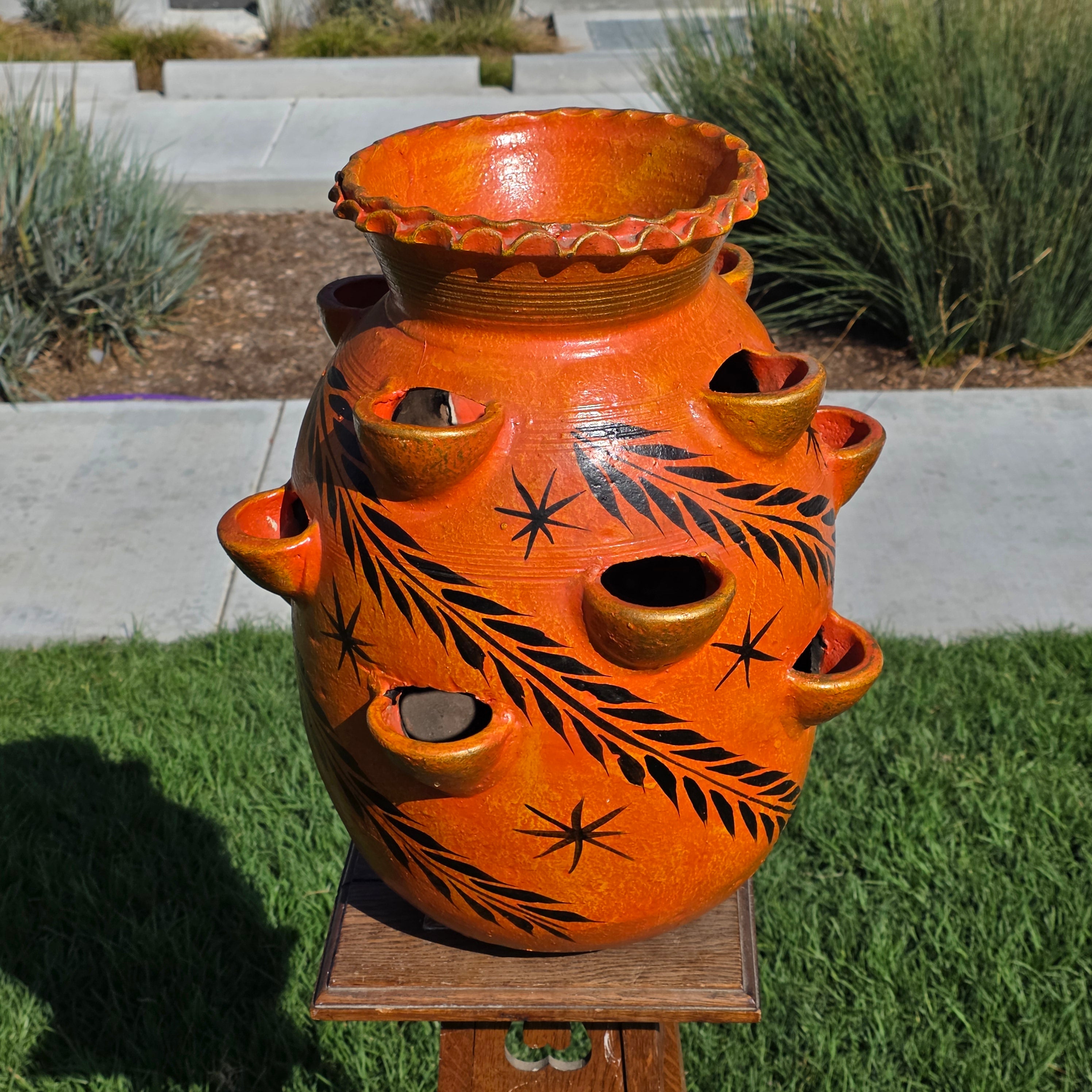 Vintage Mexican Strawberry Planter Large 19" Hand Painted Terra Cotta 12 Pocket
