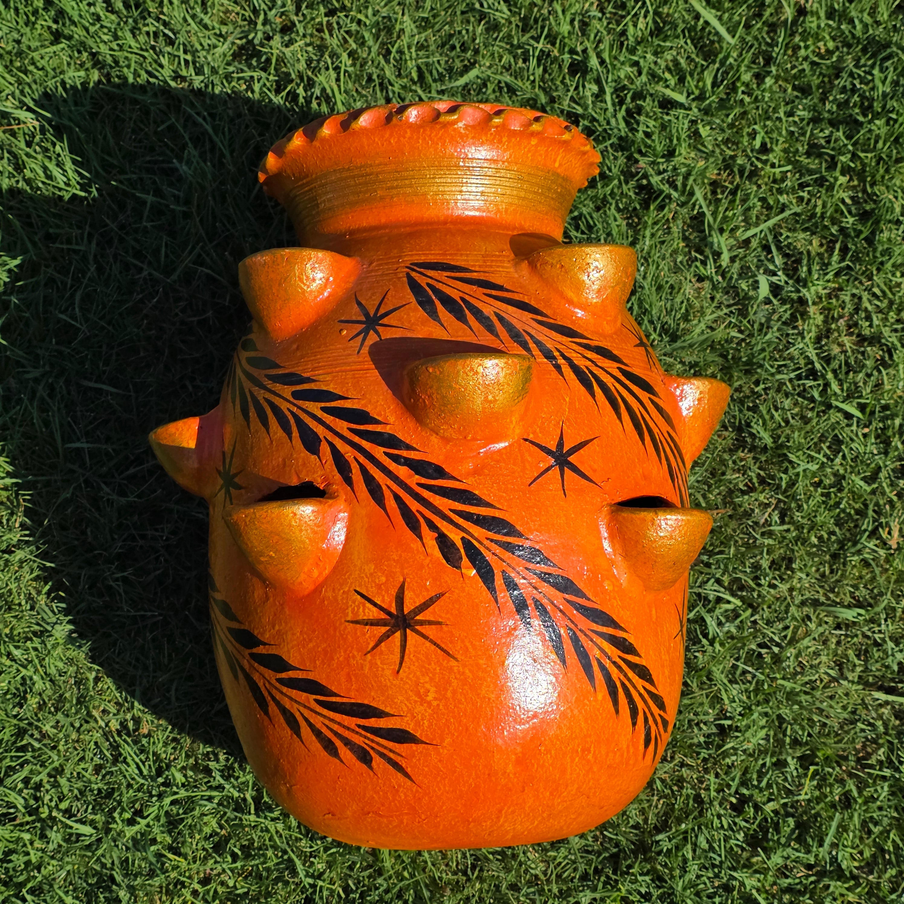 Vintage Mexican Strawberry Planter Large 19" Hand Painted Terra Cotta 12 Pocket