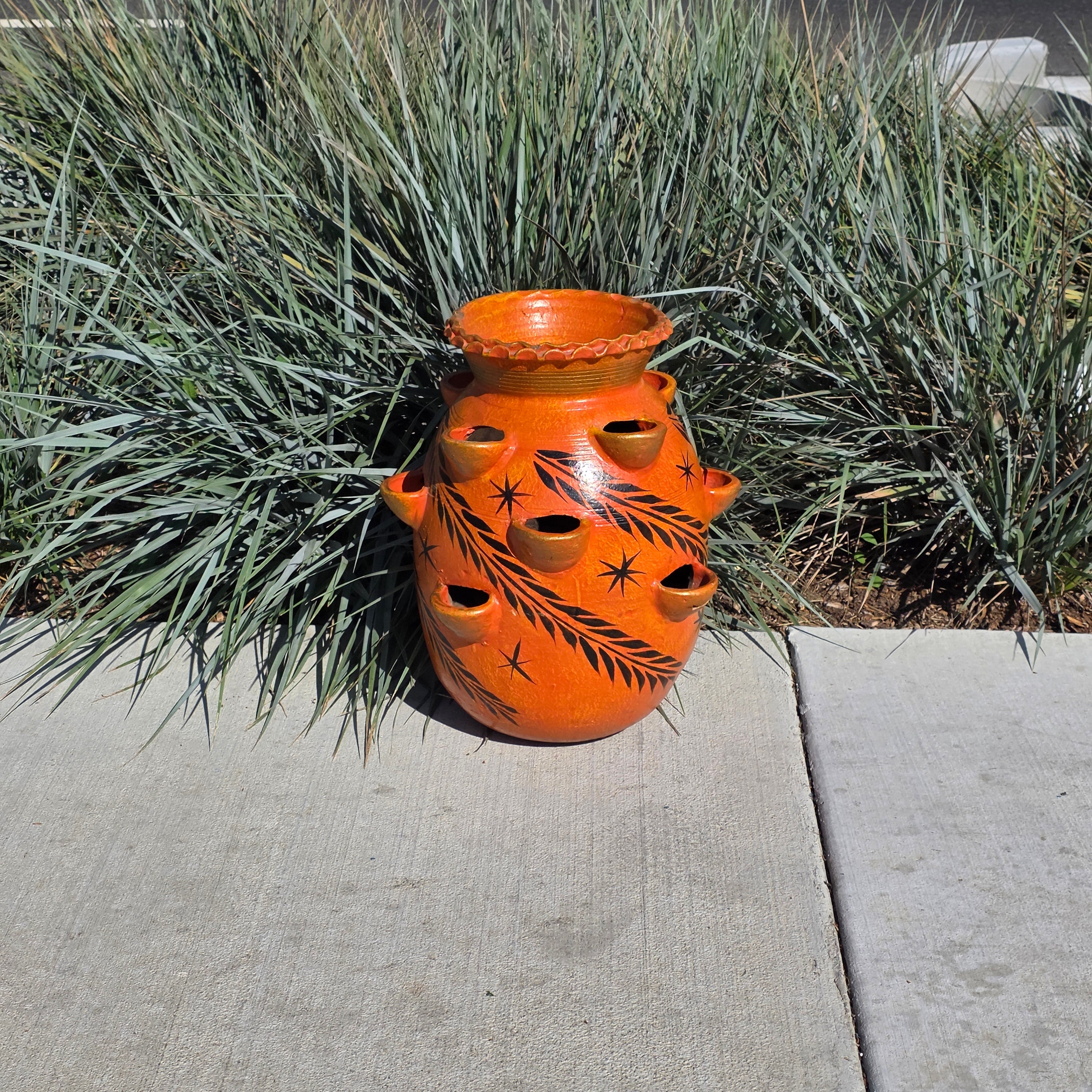 Vintage Mexican Strawberry Planter Large 19" Hand Painted Terra Cotta 12 Pocket