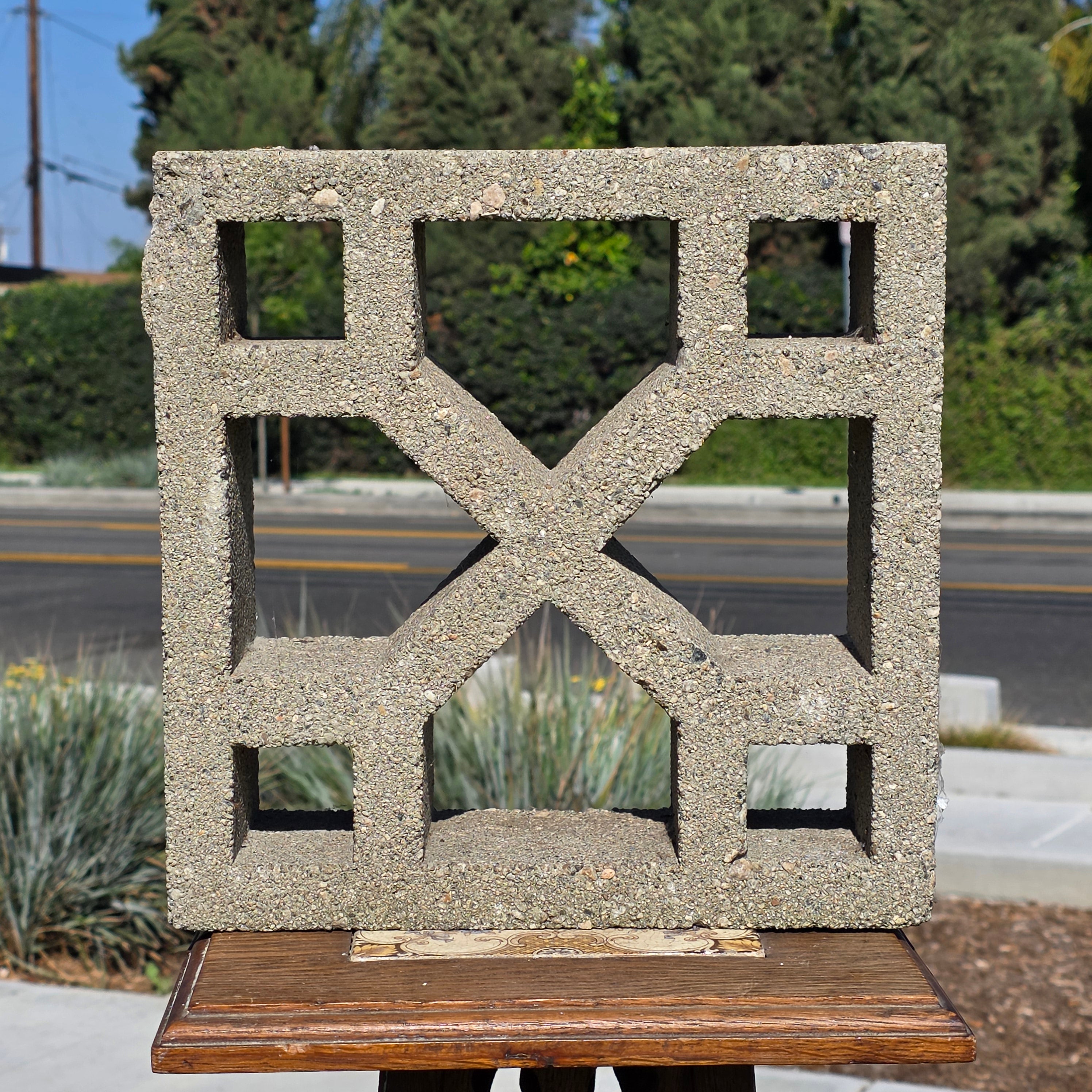 Vintage Breeze Block Mid Century Modern X Pattern Concrete Screen Stone 12x12