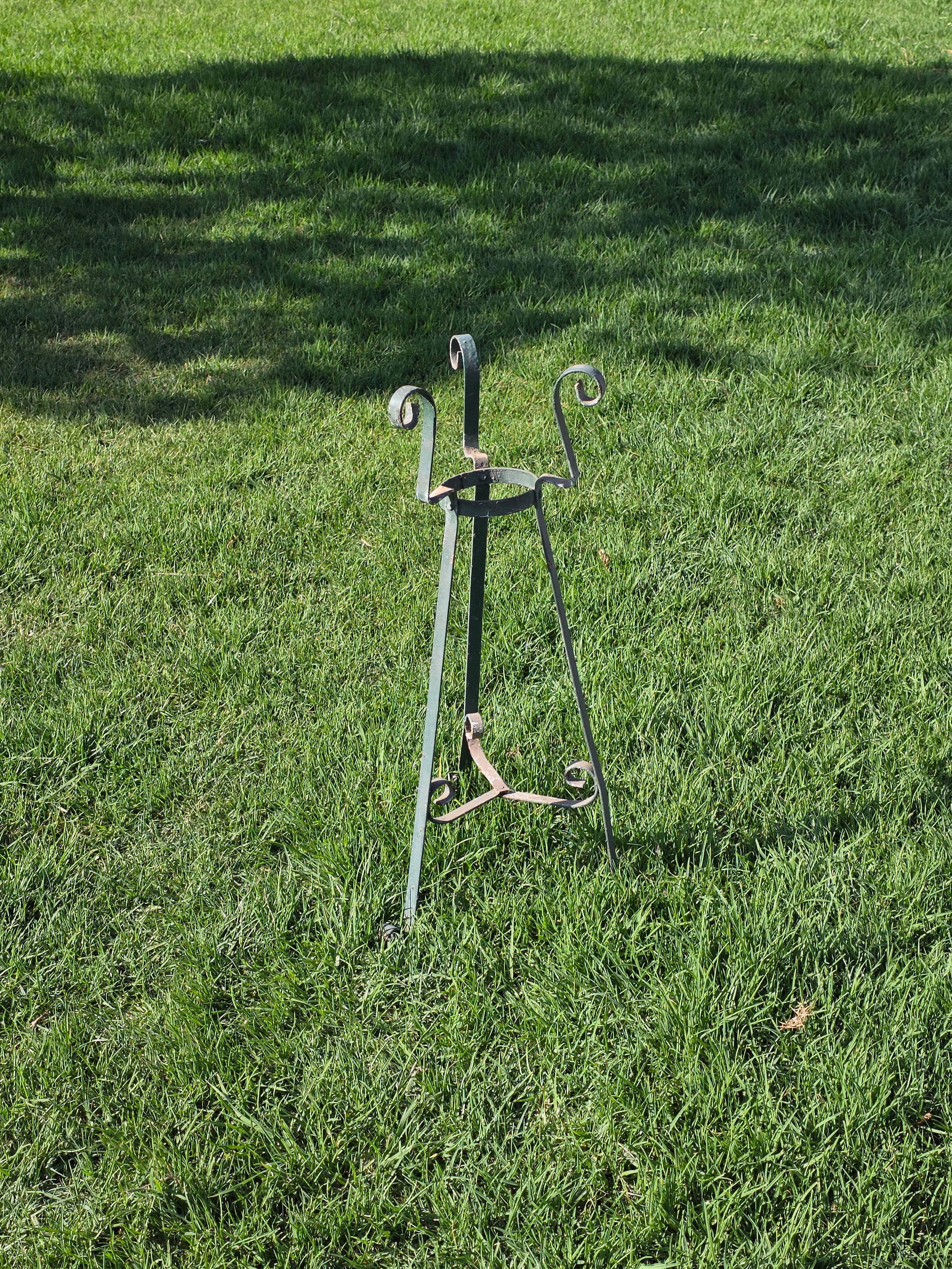 Vintage Wrought Iron Plant Stand Mid Century Spanish Scroll Tripod Holder