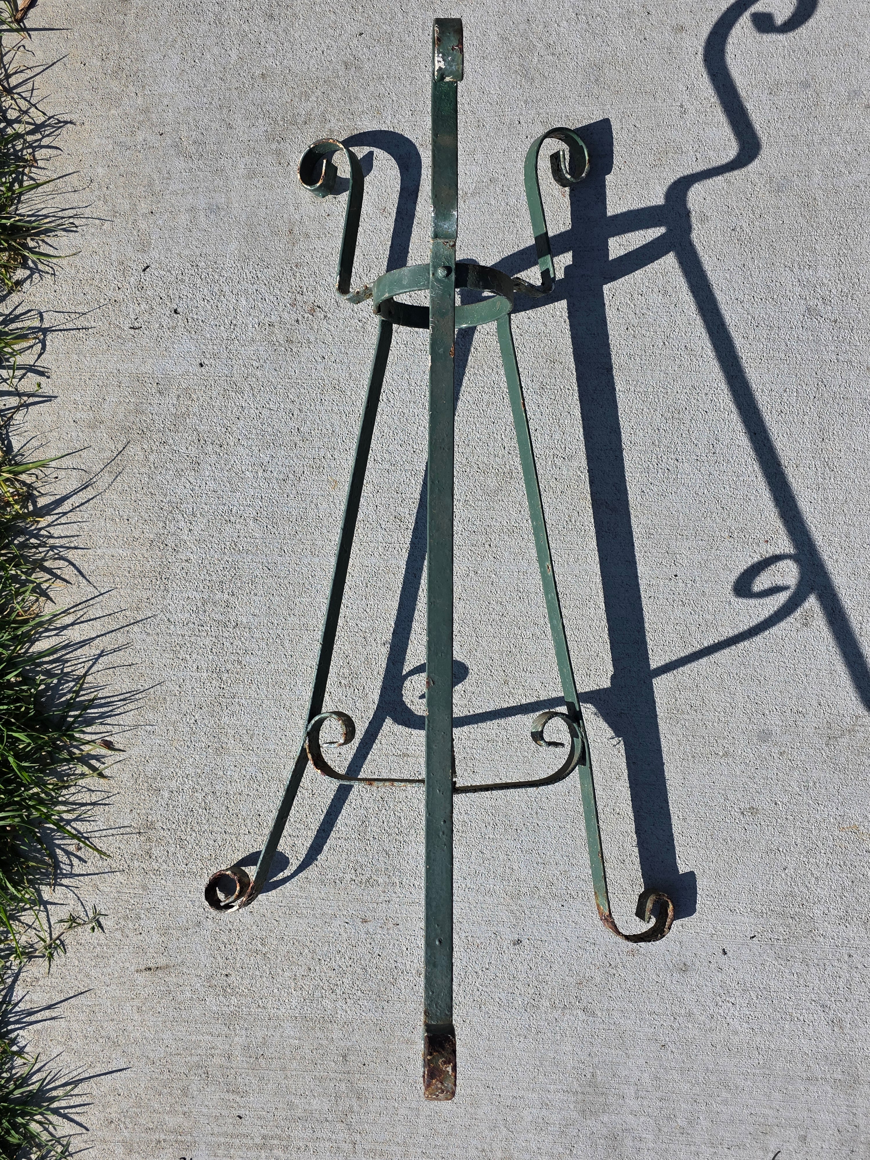 Vintage Wrought Iron Plant Stand Mid Century Spanish Scroll Tripod Holder