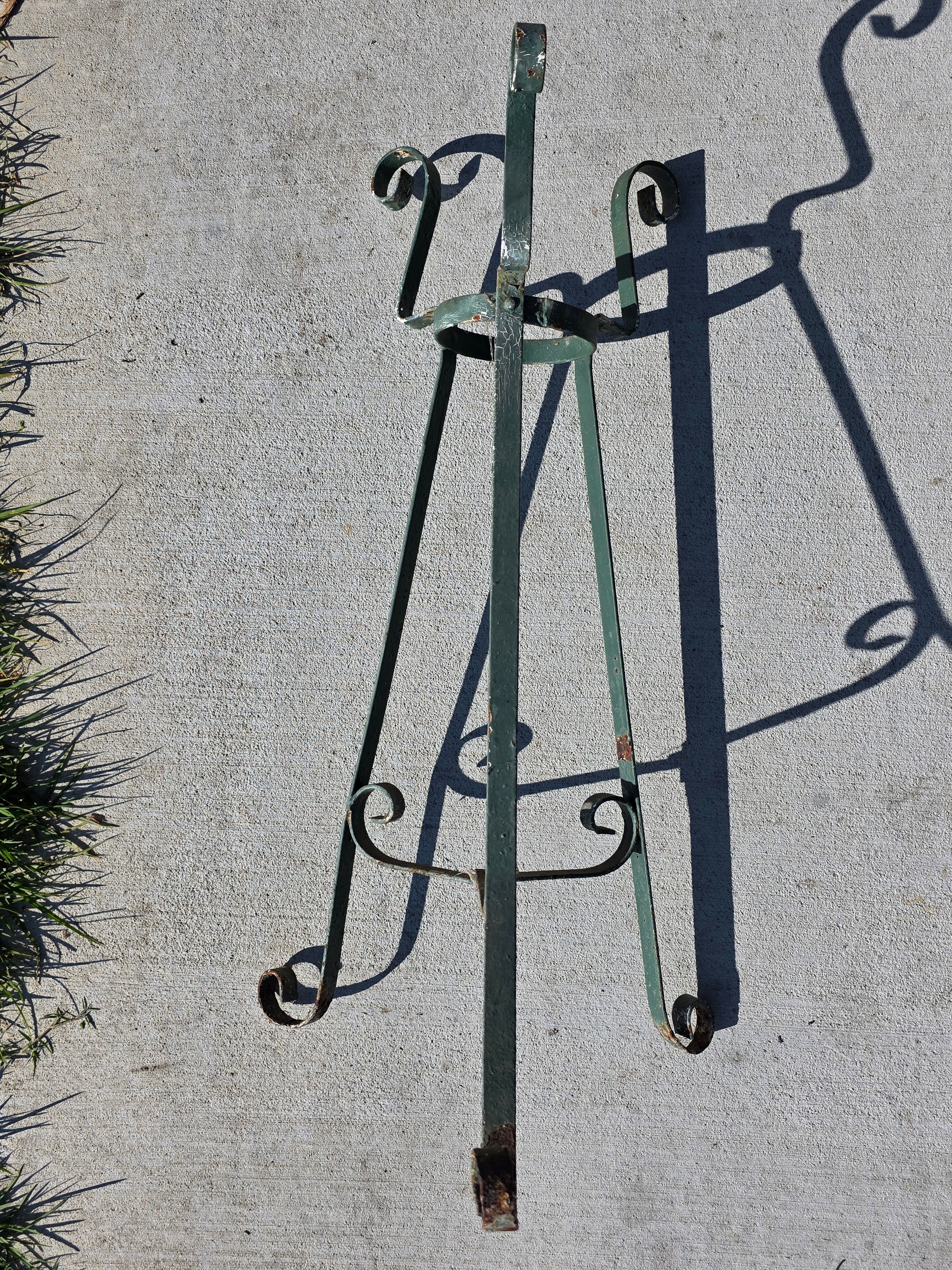 Vintage Wrought Iron Plant Stand Mid Century Spanish Scroll Tripod Holder