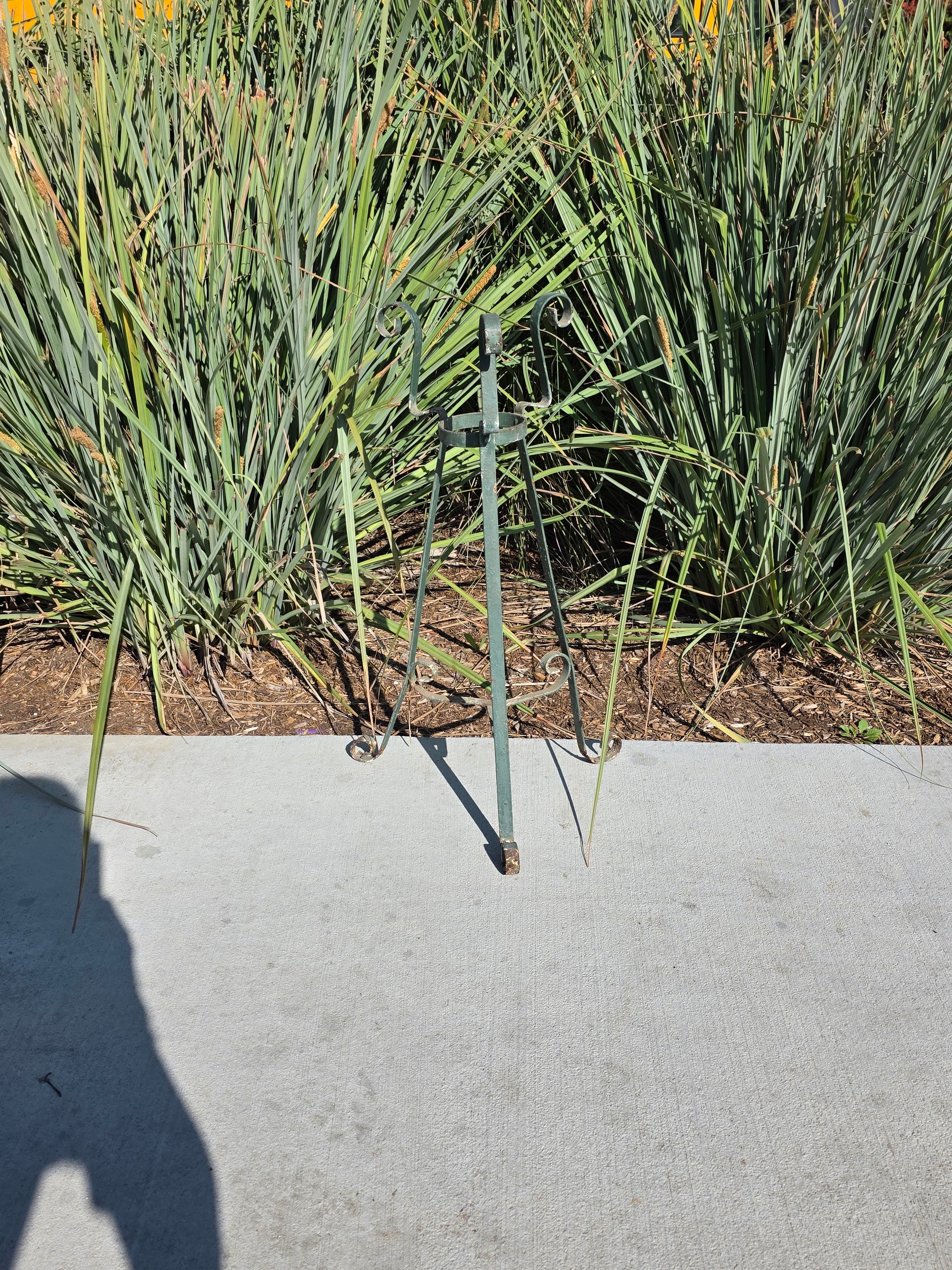 Vintage Wrought Iron Plant Stand Mid Century Spanish Scroll Tripod Holder