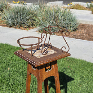 2pc Vintage Wrought Iron Plant Stand Set Rustic Heavy Rust Scroll Pot Holder