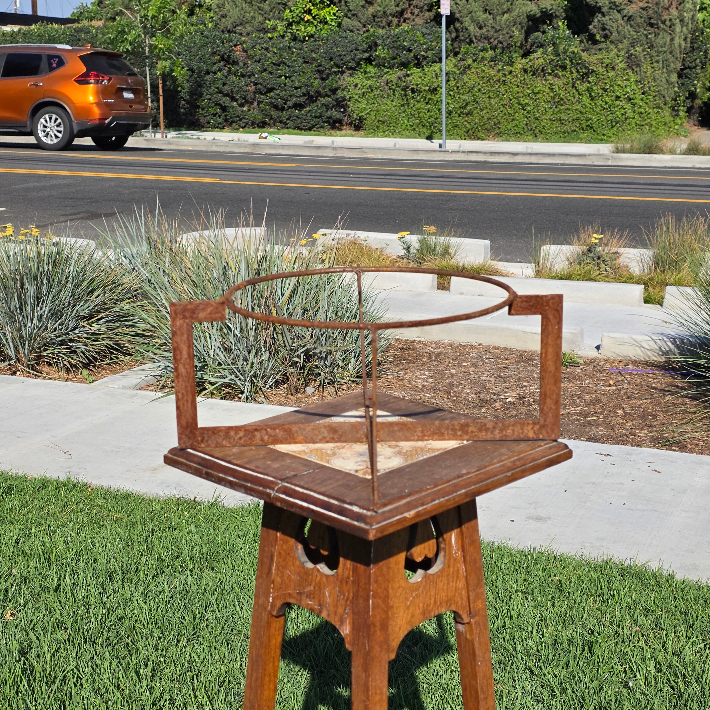 Vintage Mid Century Modern Iron Plant Stand Geometric Industrial Rustic Pot Hold