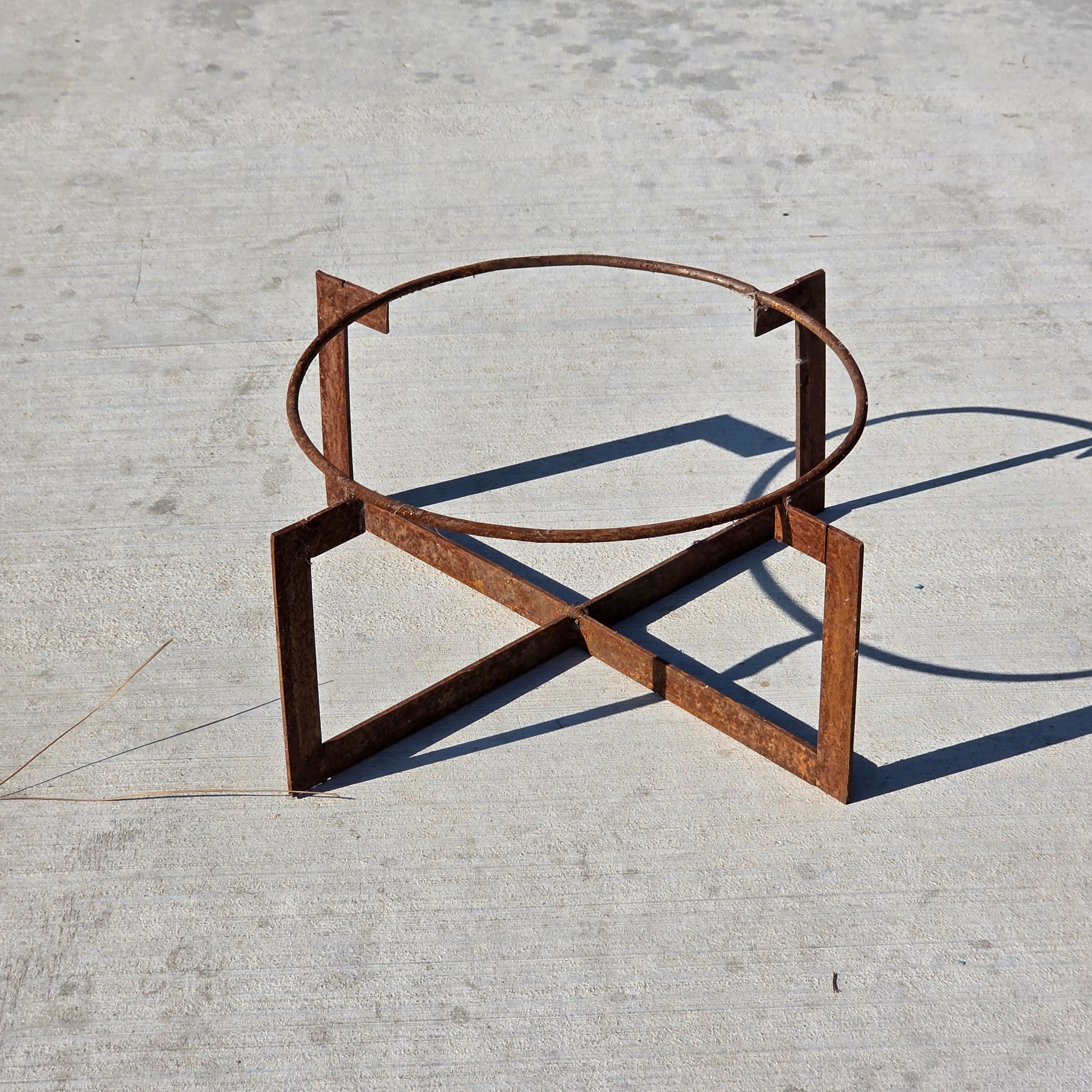 Vintage Mid Century Modern Iron Plant Stand Geometric Industrial Rustic Pot Hold