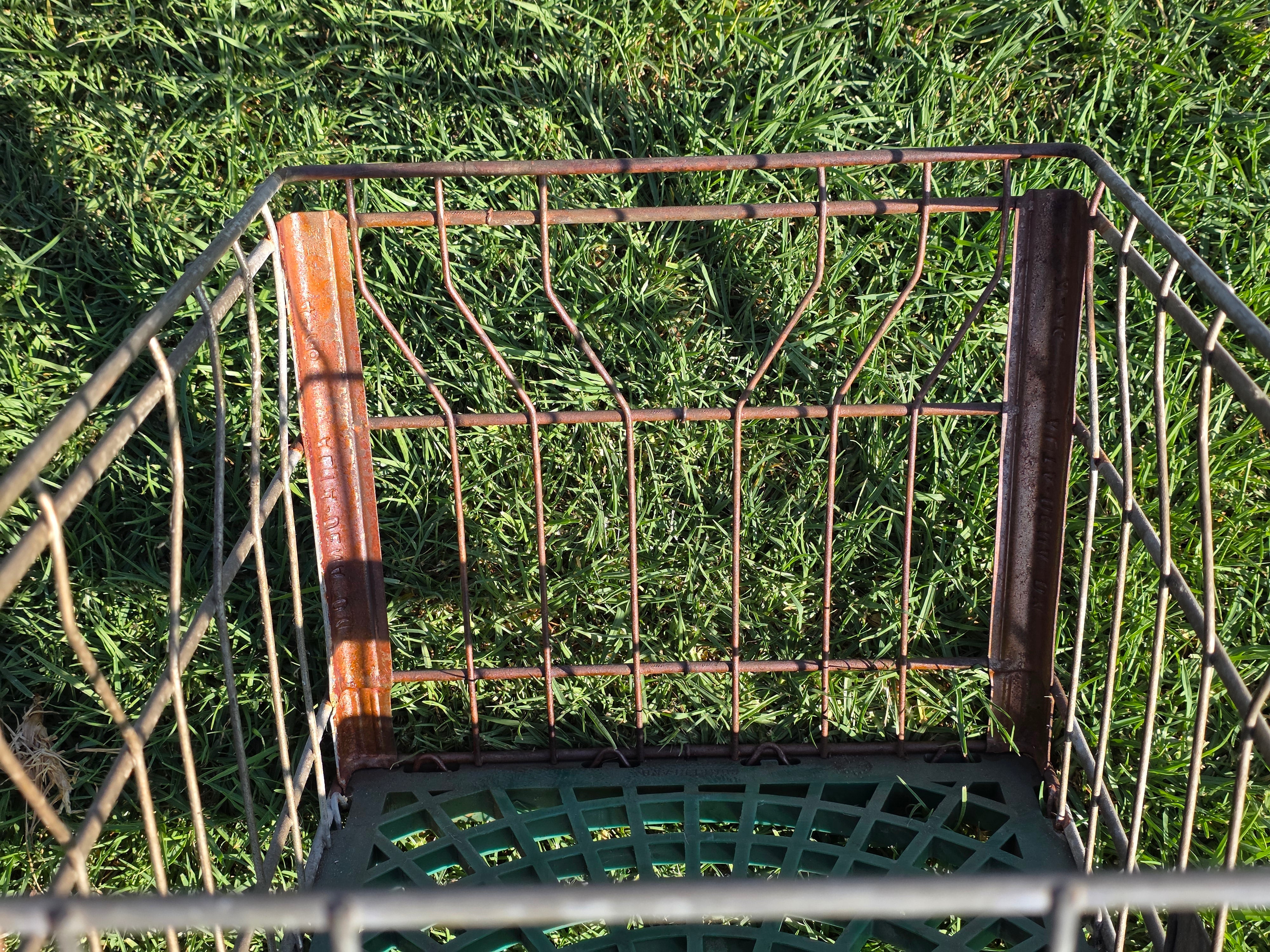 Vintage Alta-Dena Dairy Milk Crate 1976 Metal Wire Green Plastic Bottom