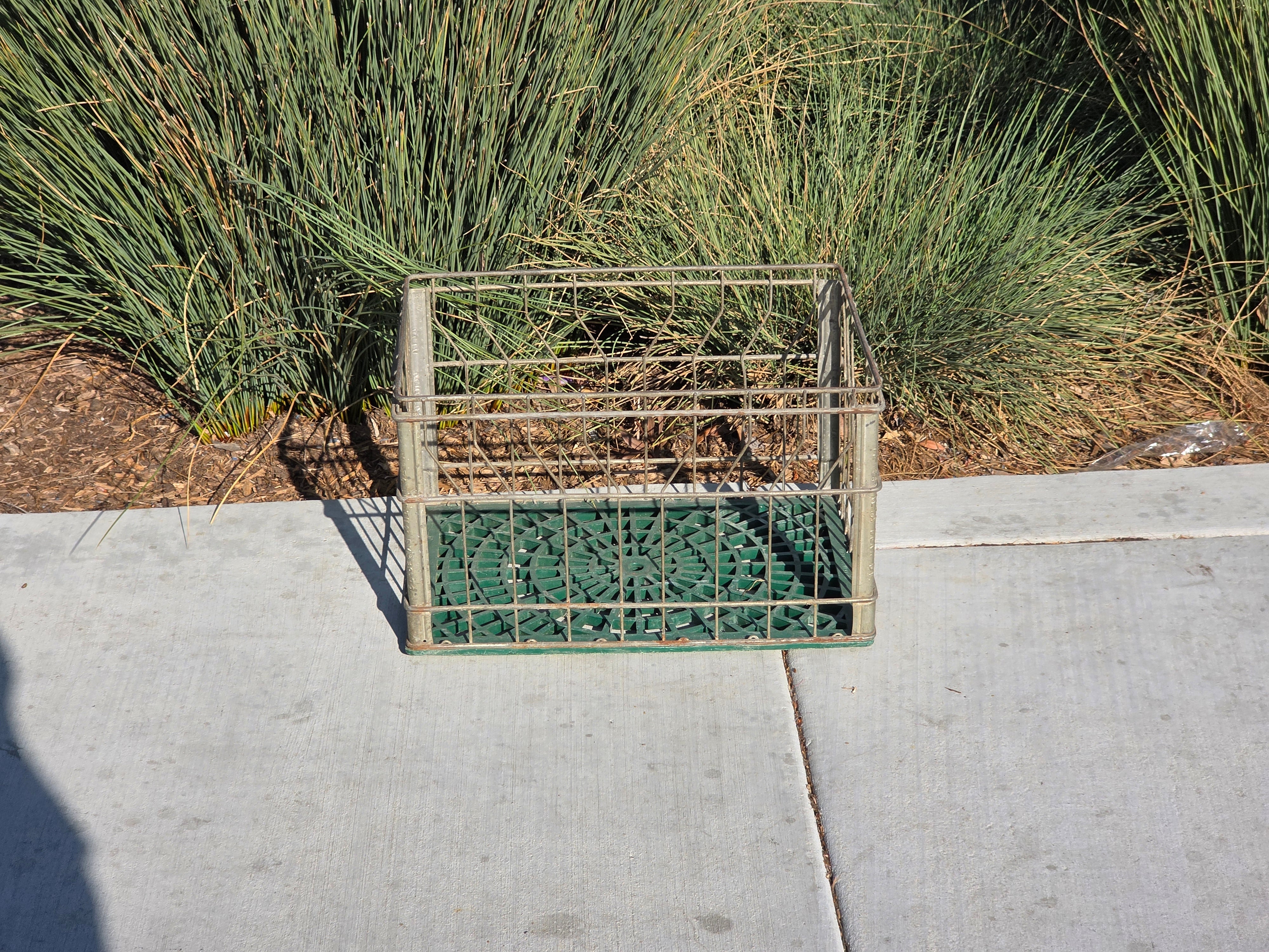 Vintage Alta-Dena Dairy Milk Crate 1972 Metal Wire Green Plastic Bottom (Damage)