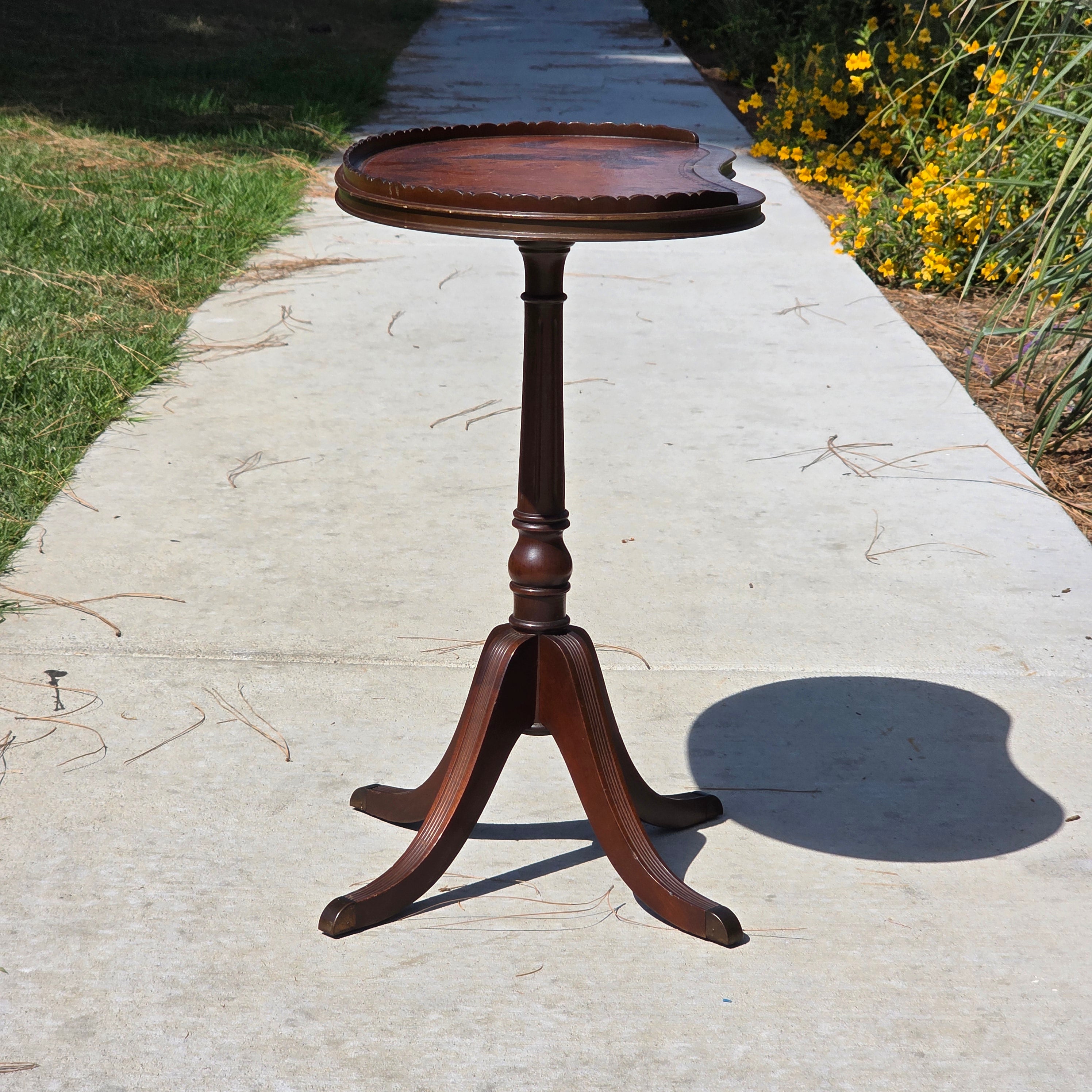 Rare Ferguson Bros 7640 Kidney Candle Stand Table Scalloped Rim Stamped Leather