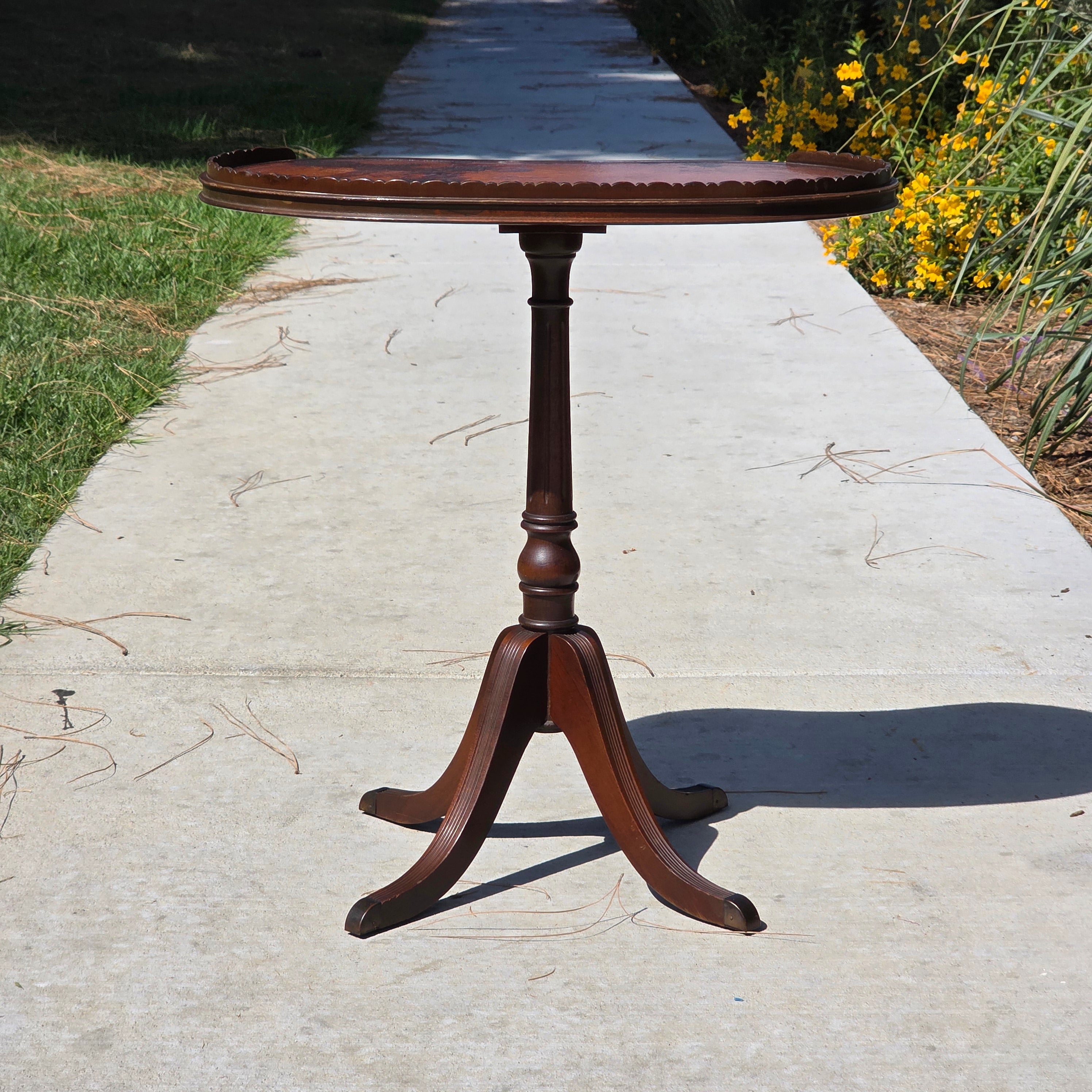 Rare Ferguson Bros 7640 Kidney Candle Stand Table Scalloped Rim Stamped Leather
