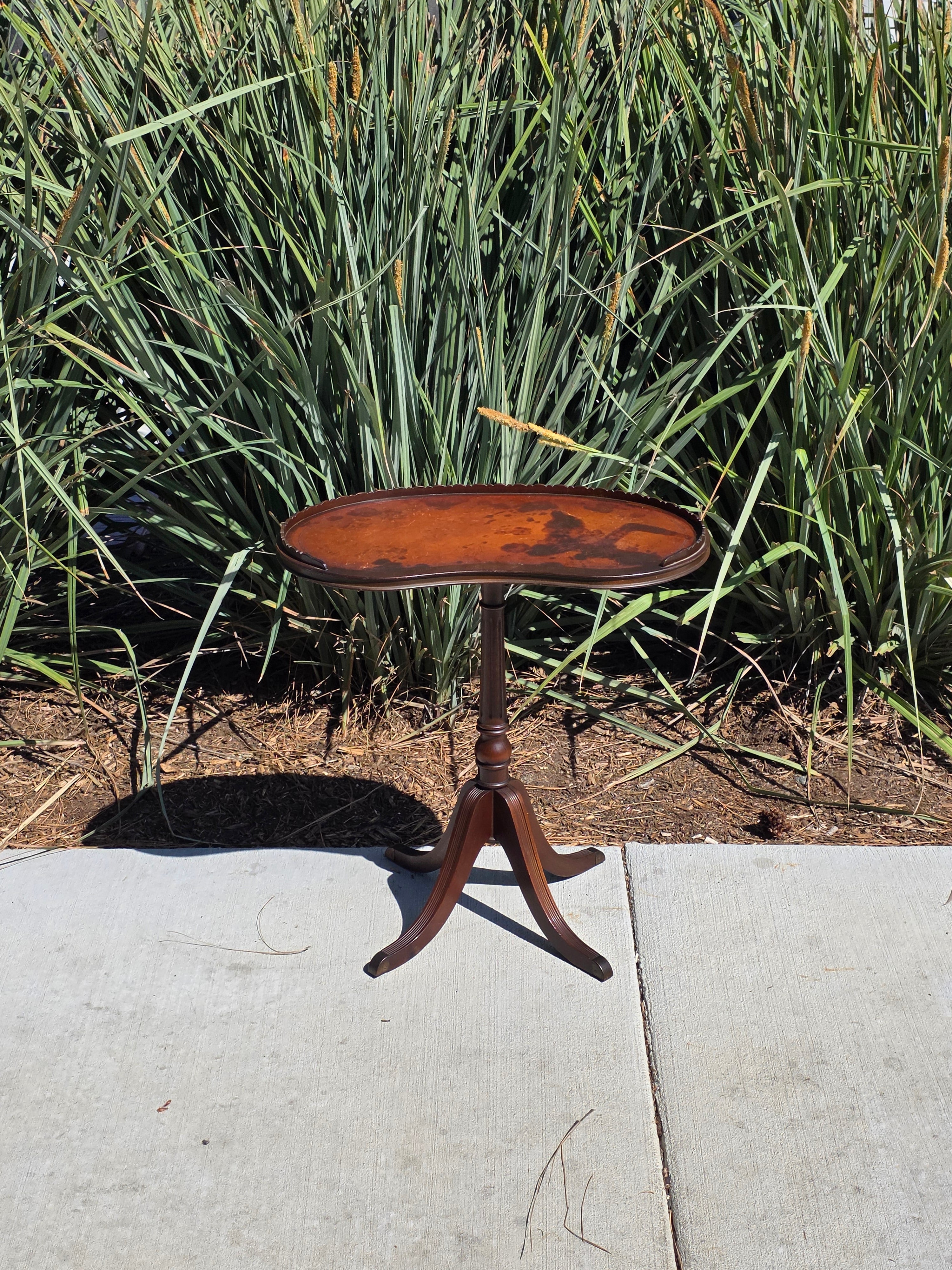 Rare Ferguson Bros 7640 Kidney Candle Stand Table Scalloped Rim Stamped Leather