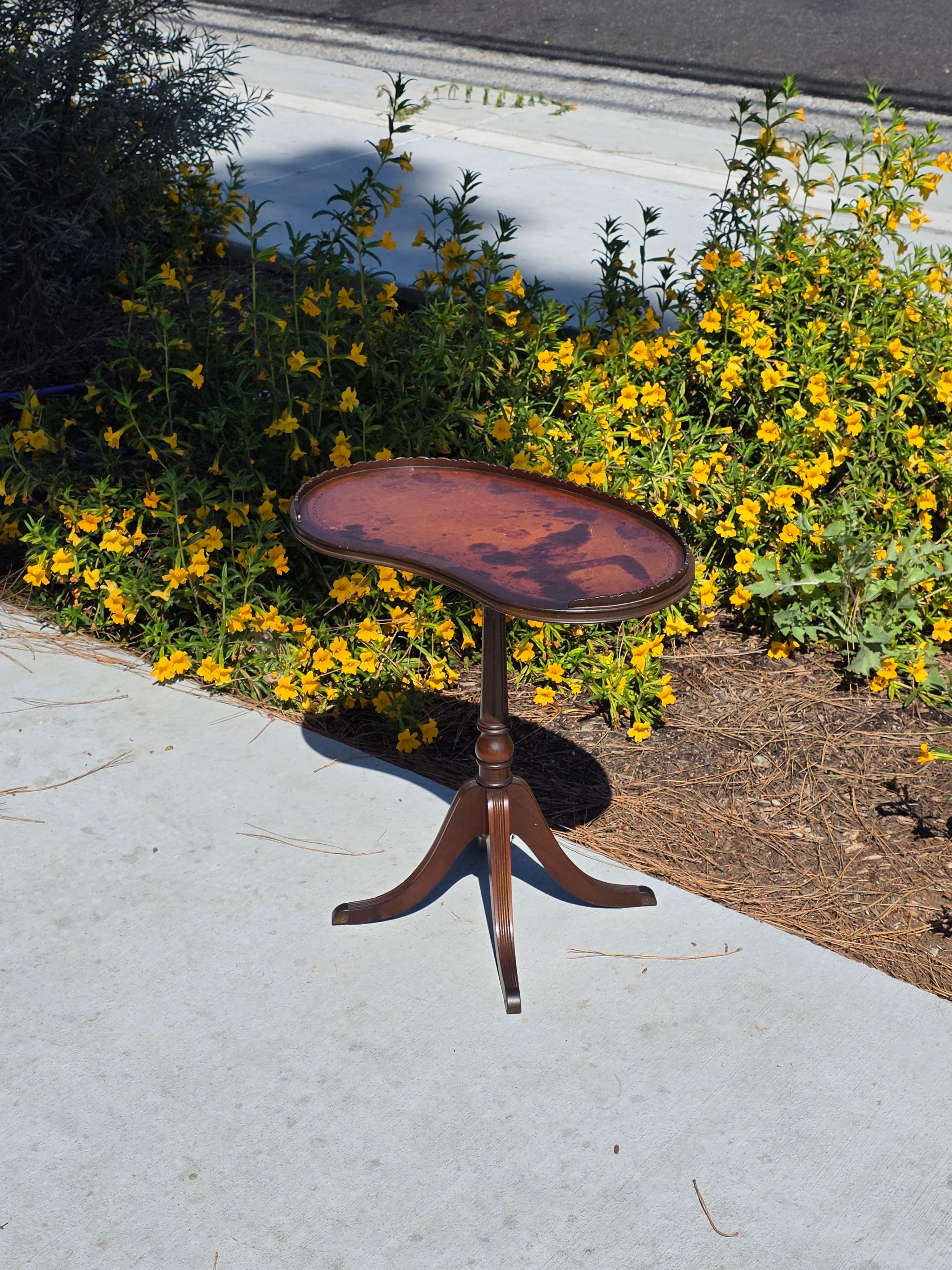 Rare Ferguson Bros 7640 Kidney Candle Stand Table Scalloped Rim Stamped Leather