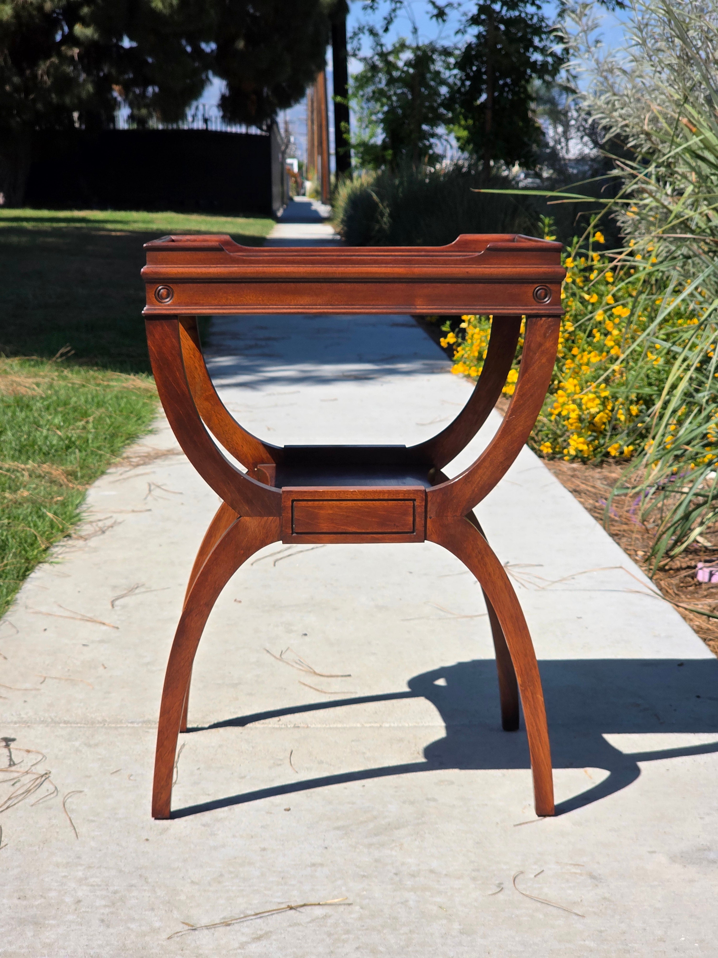 Carolina Panel Company Vintage Double Arc Tray Top Side Table Mahogany Curule