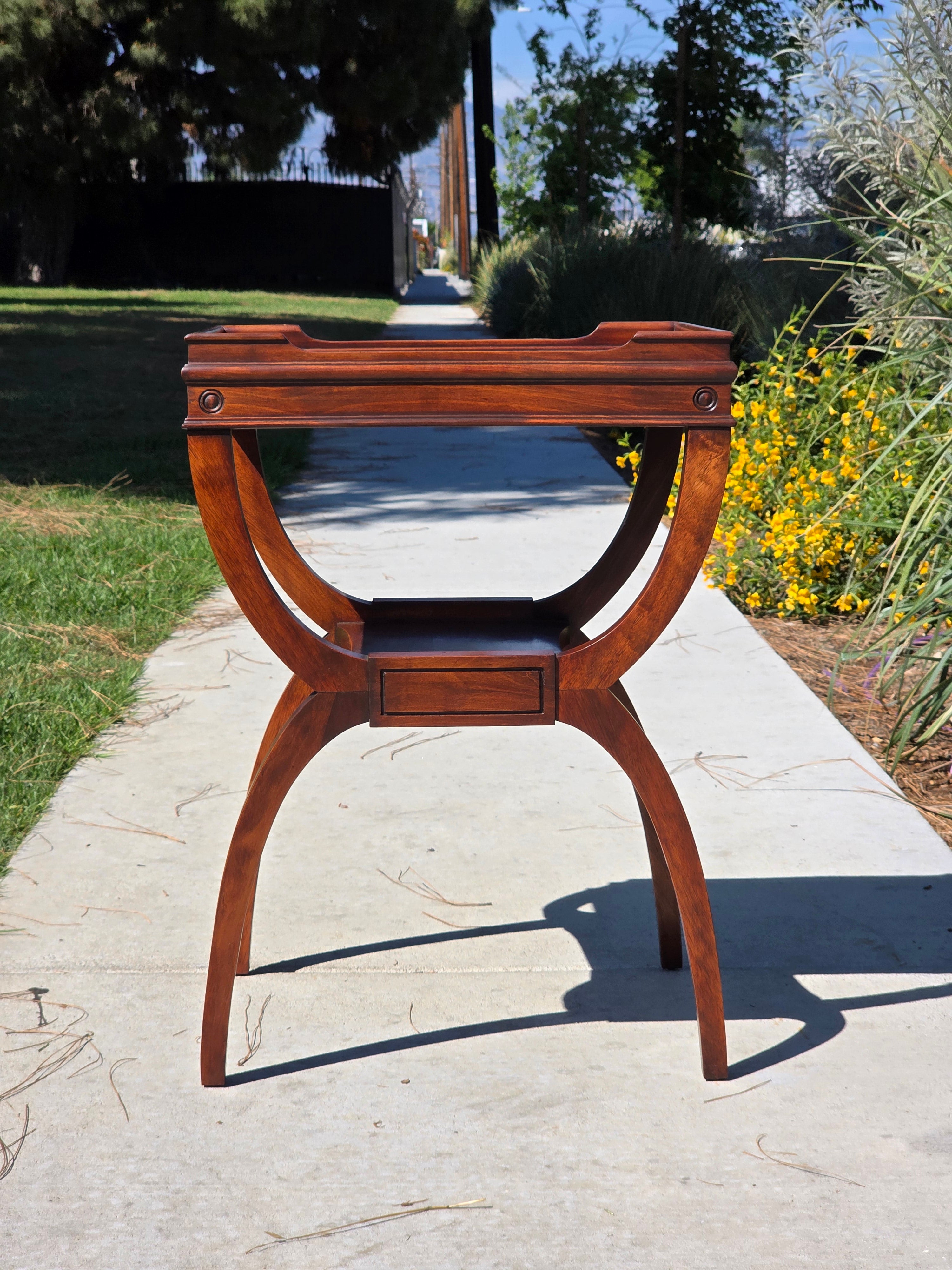 Carolina Panel Company Vintage Double Arc Tray Top Side Table Mahogany Curule