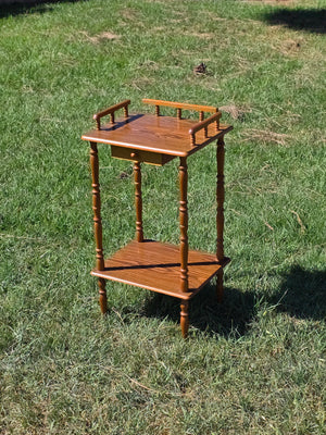 Vintage Oak Finish Telephone Stand Cabinet Spindle Gallery Top Drawer Shelf