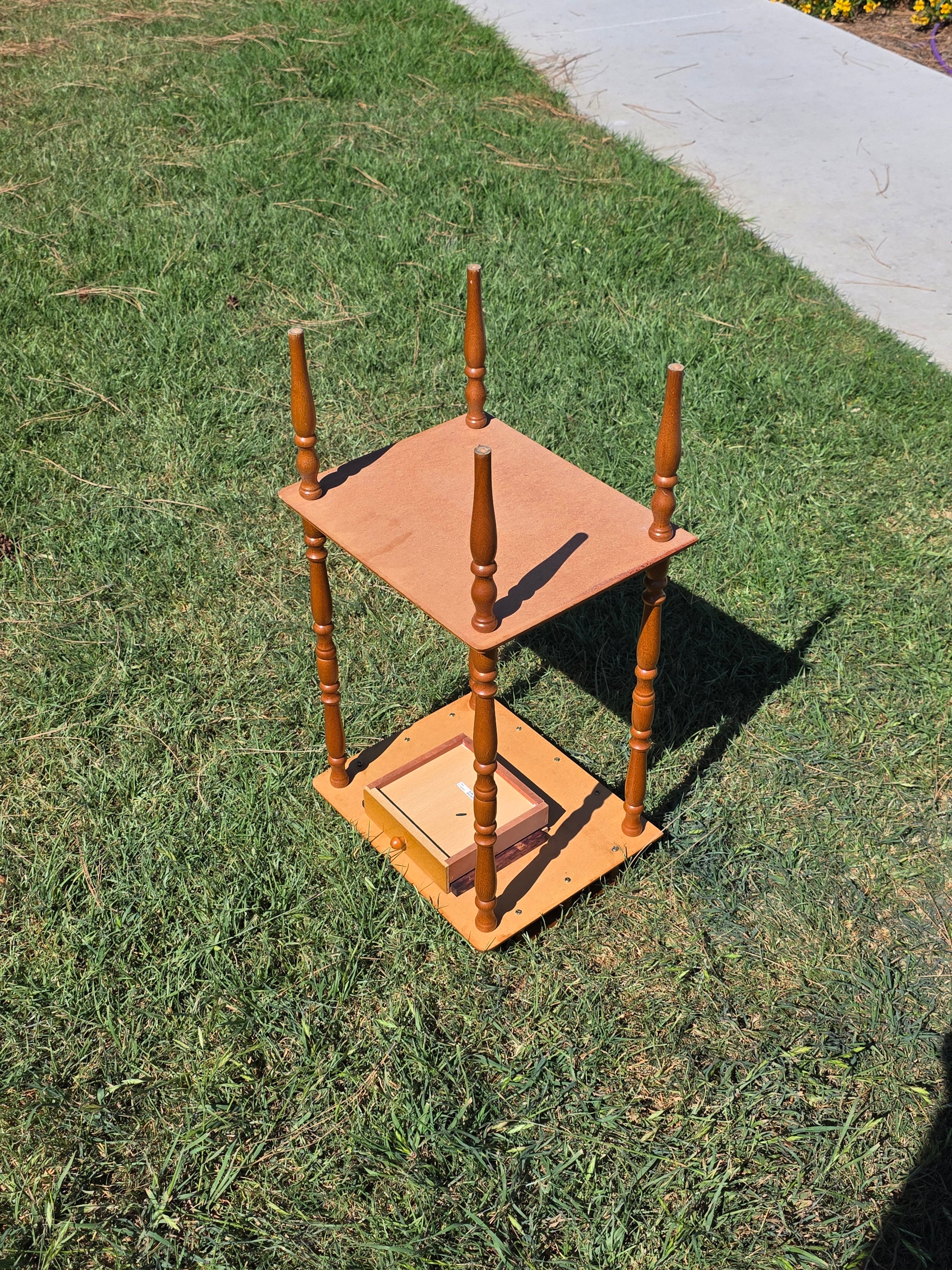Vintage Oak Finish Telephone Stand Cabinet Spindle Gallery Top Drawer Shelf
