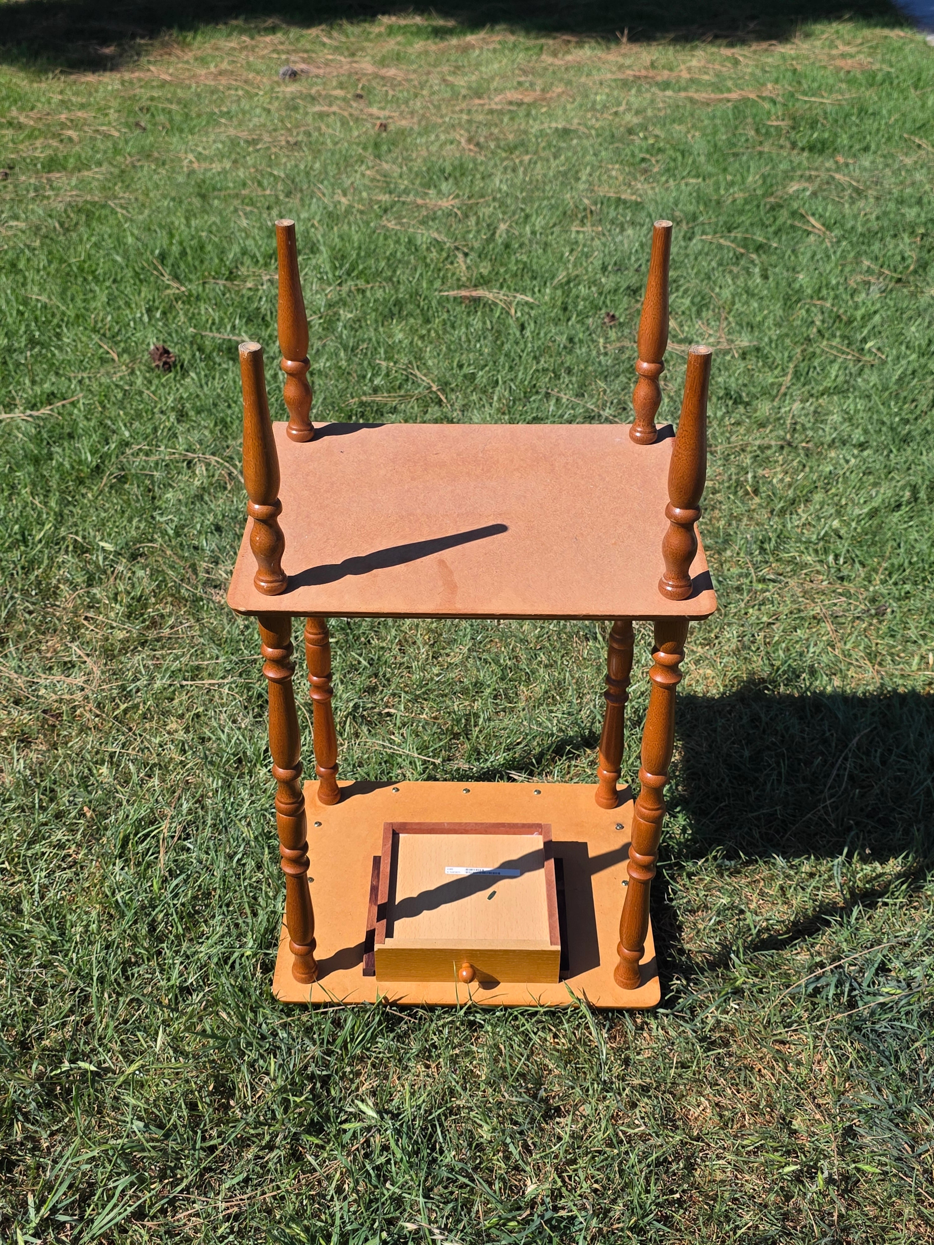 Vintage Oak Finish Telephone Stand Cabinet Spindle Gallery Top Drawer Shelf