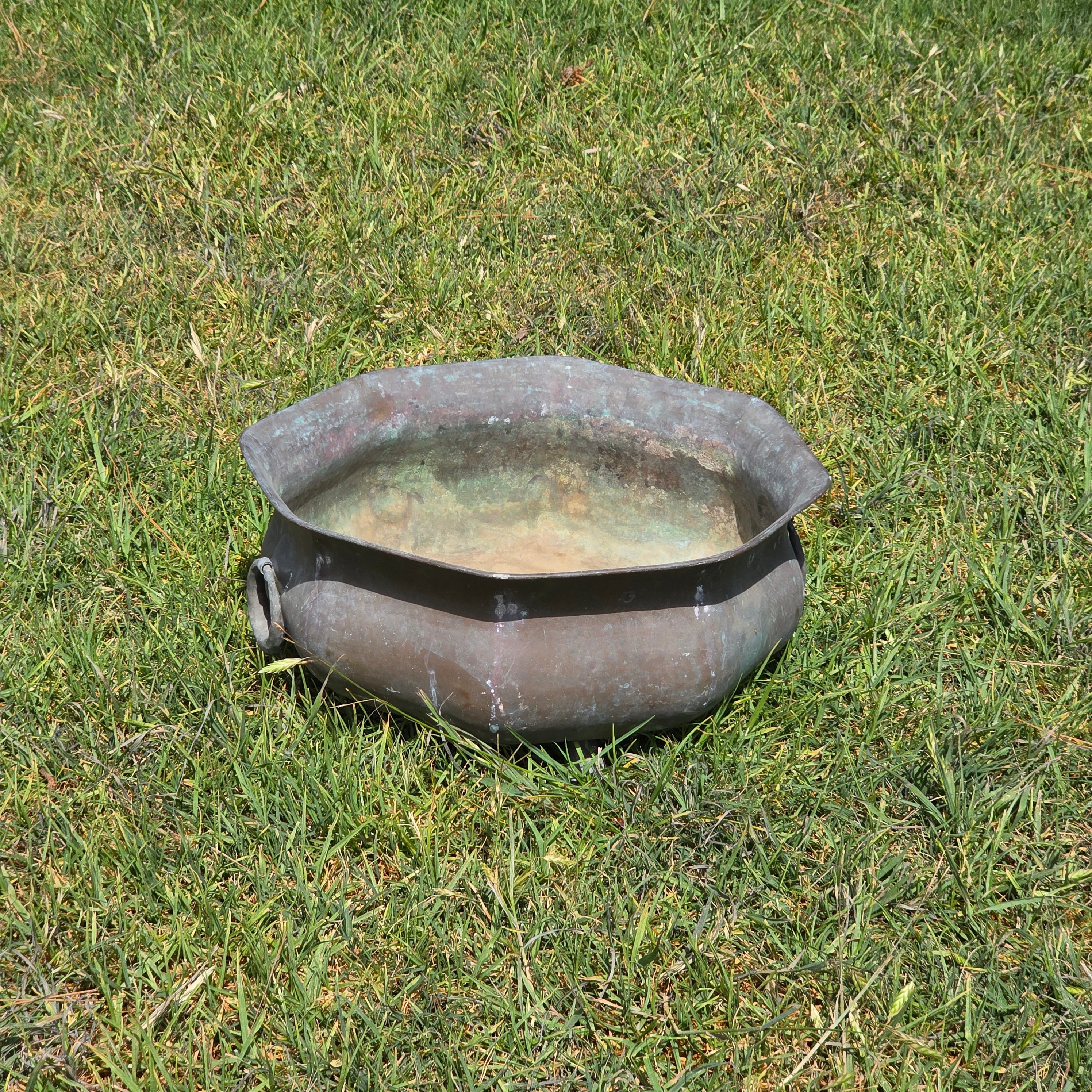 Vintage Octagon Copper Cauldron Planter Pot Paw Feet Ring Handles Large 16"