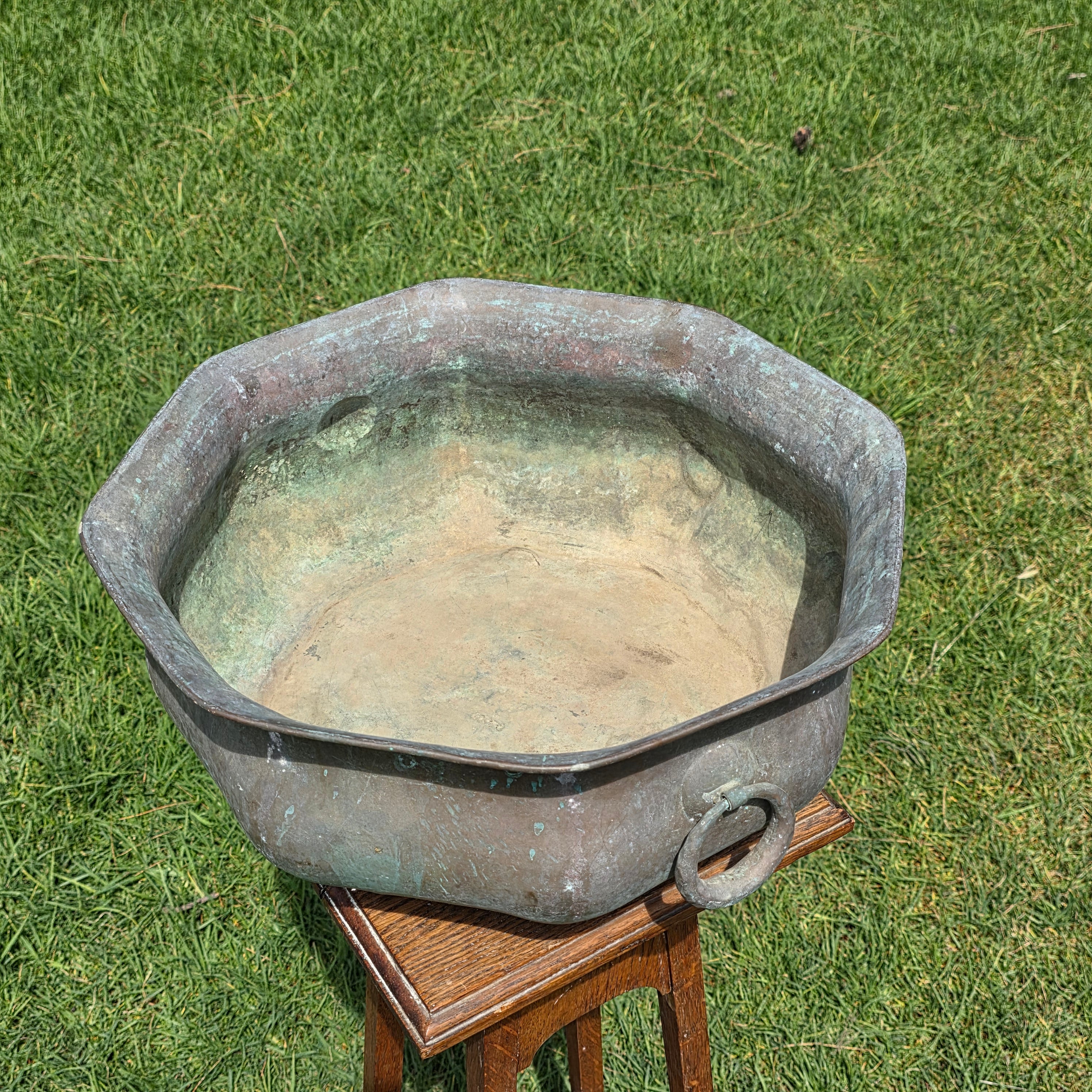 Vintage Octagon Copper Cauldron Planter Pot Paw Feet Ring Handles Large 16"