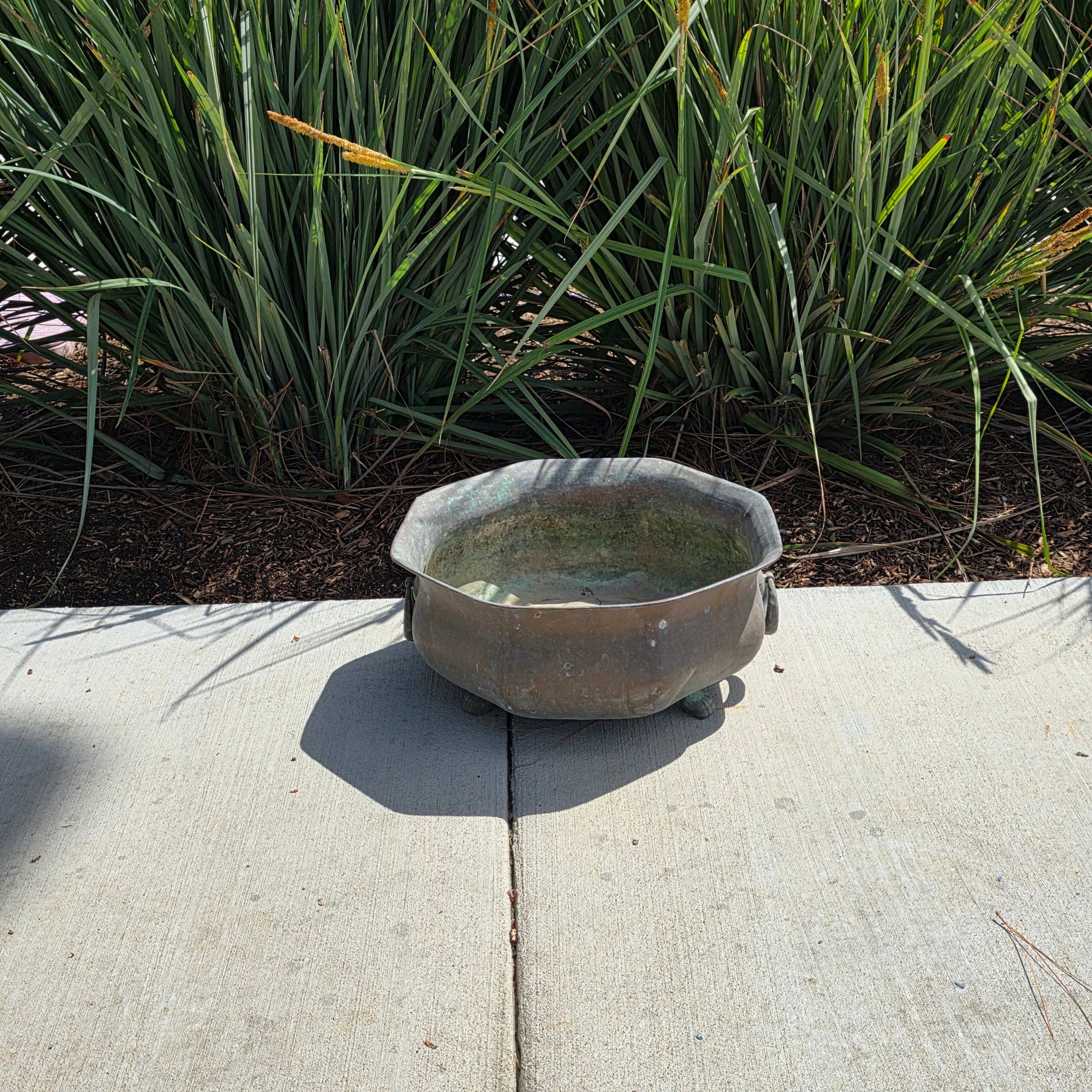 Vintage Octagon Copper Cauldron Planter Pot Paw Feet Ring Handles Large 16"
