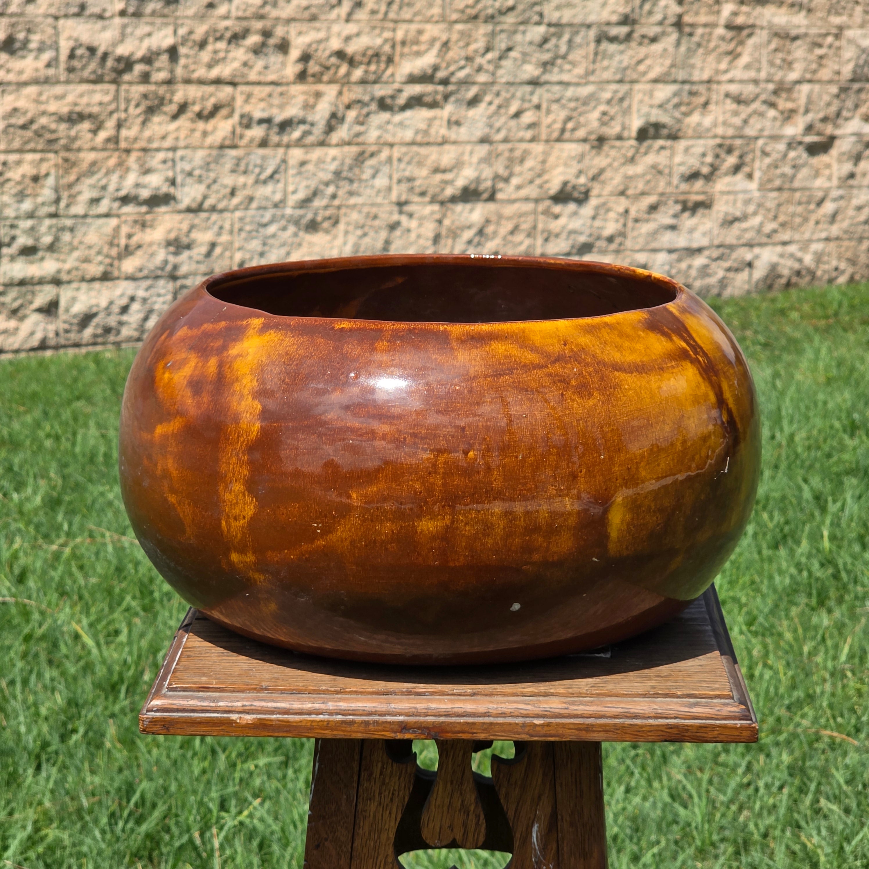 Vintage Frank Moreno Style Studio Pottery Bowl Amber Glaze MCM California 13"