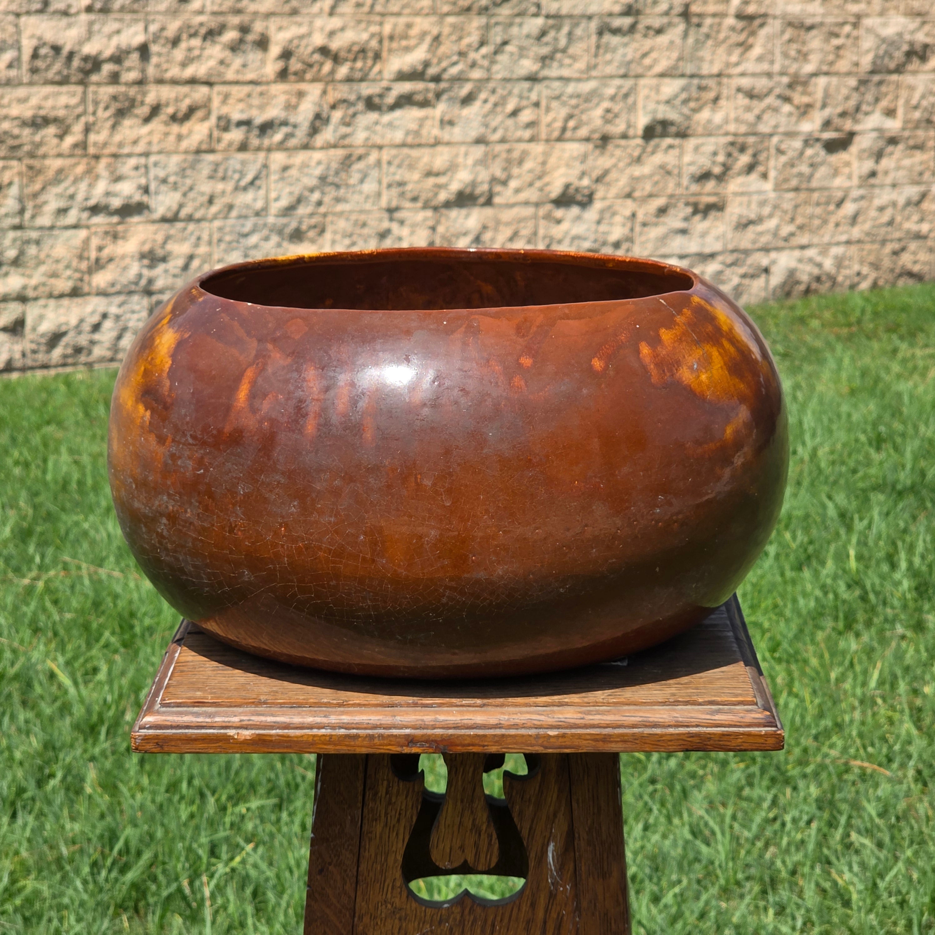 Vintage Frank Moreno Style Studio Pottery Bowl Amber Glaze MCM California 13"