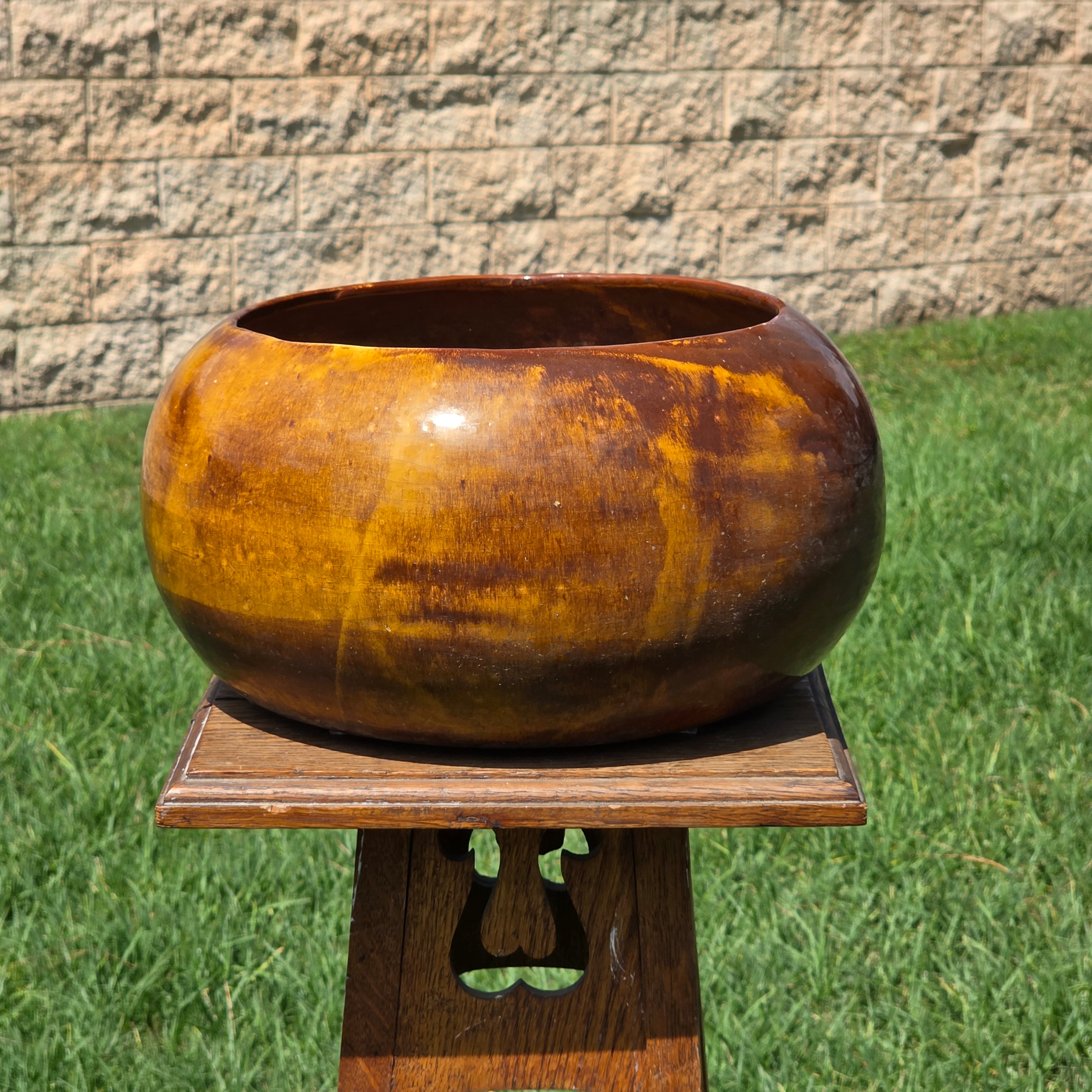 Vintage Frank Moreno Style Studio Pottery Bowl Amber Glaze MCM California 13"