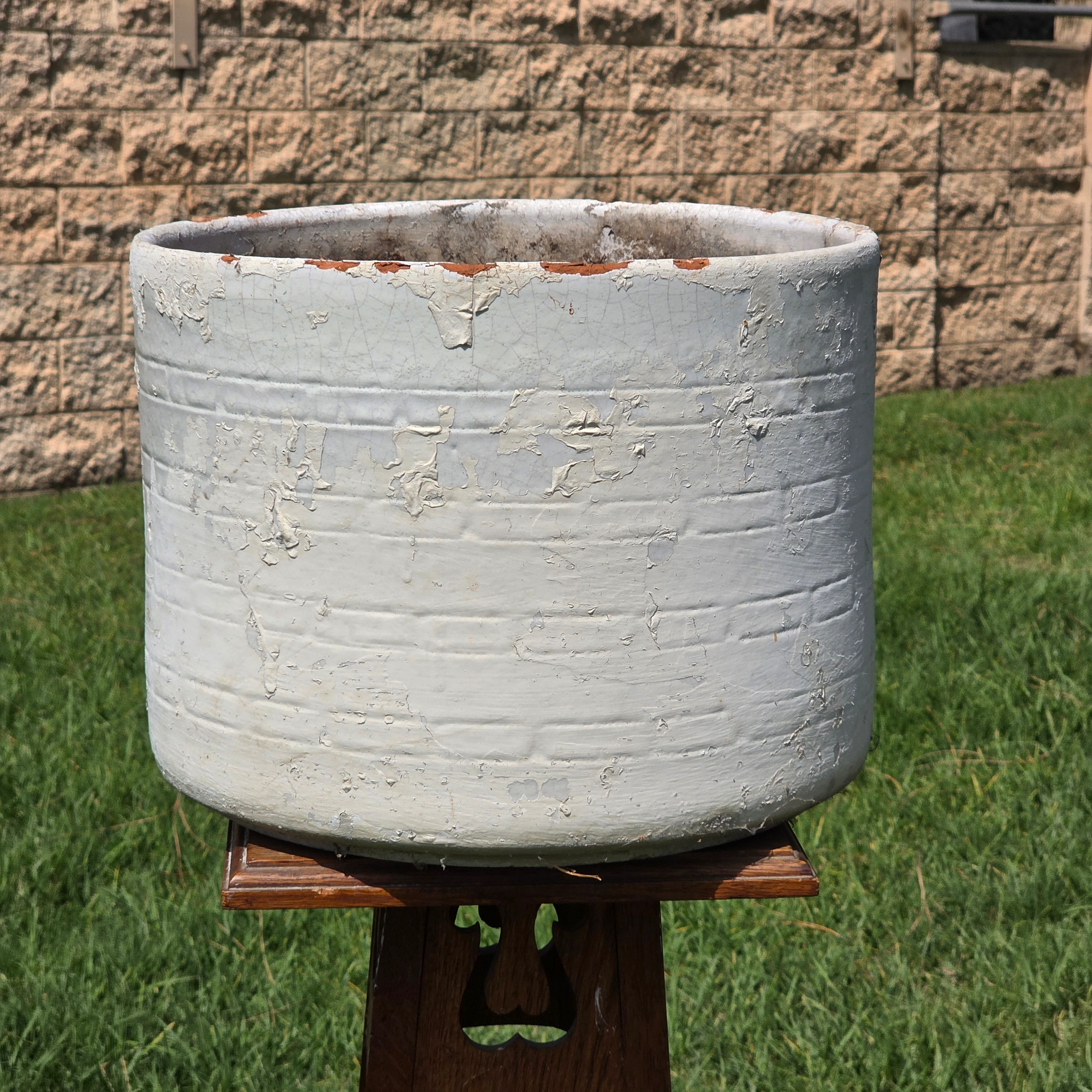 Vintage White Glazed Terracotta Planter Large Round Pot Shabby Chic Garden 14"